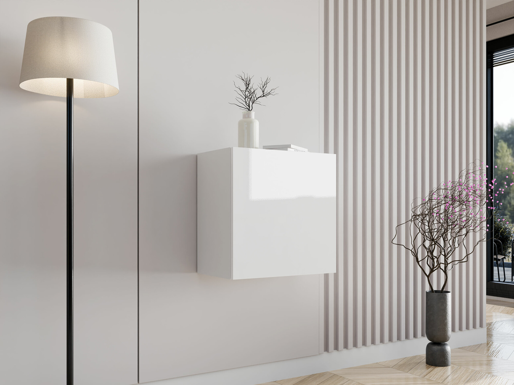 Wall cabinet Vilrin I (White + Glossy white)