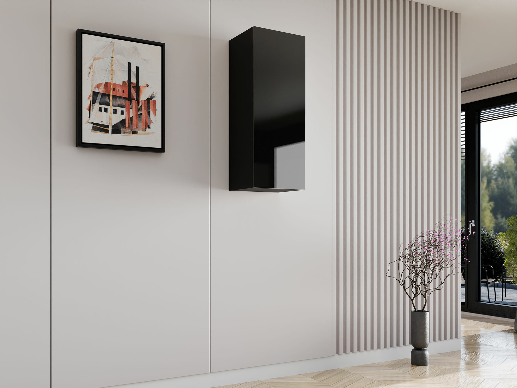 Wall cabinet Vilrin VI (Black + Glossy black)