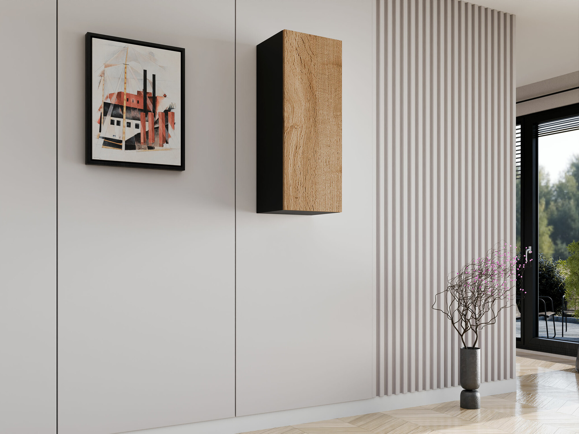 Wall cabinet Vilrin VI (Black + Wotan Oak)