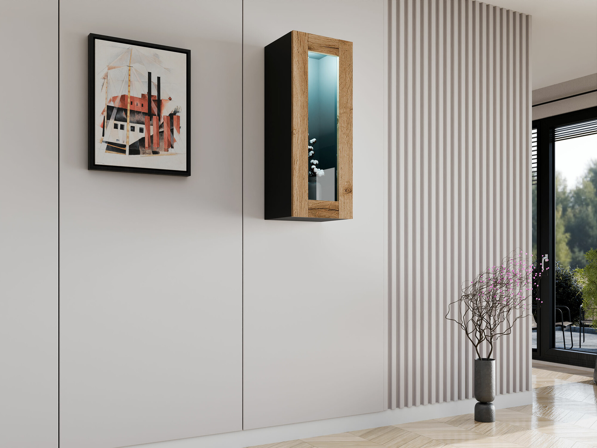 Wall cabinet Vilrin VII (Black + Wotan Oak)