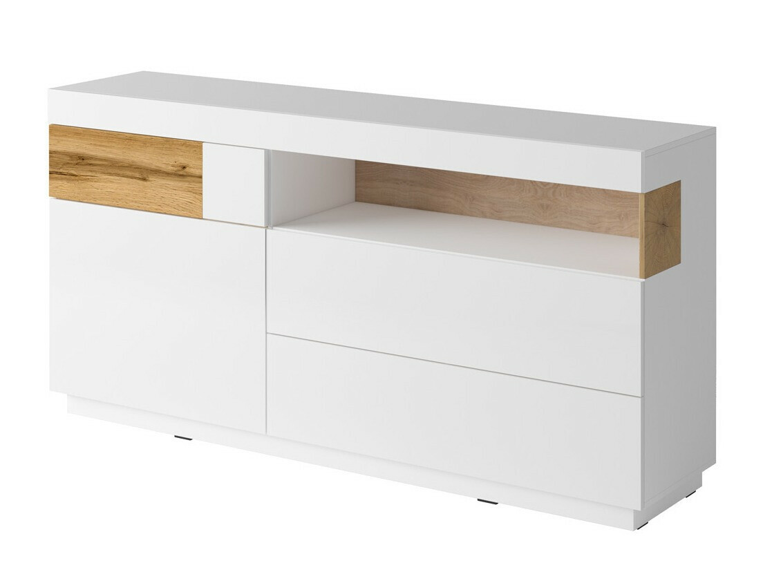 Chest of drawers Livlore 107 (White + Glossy white + Wotan Oak)