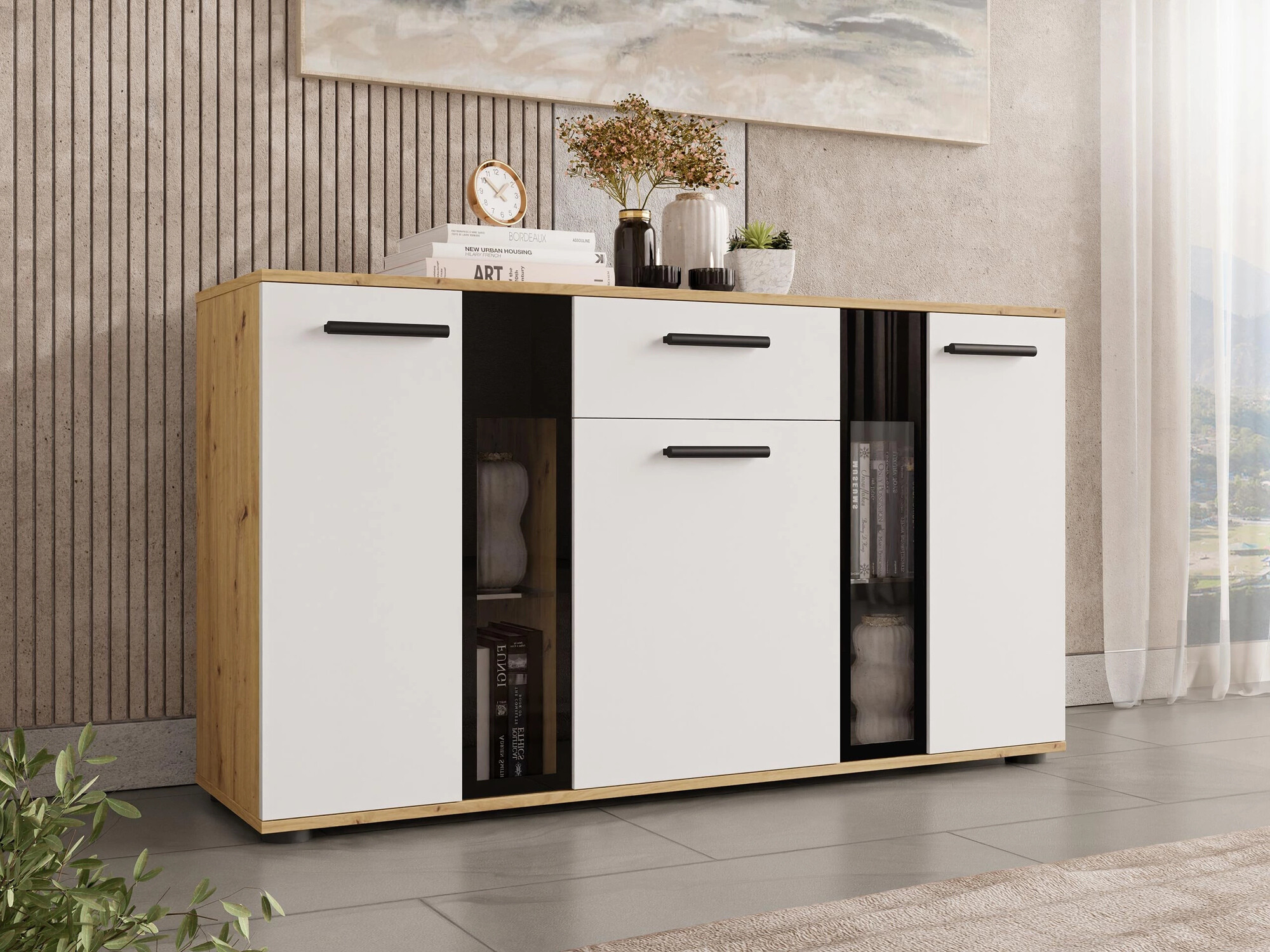 Chest of drawers Genio (Artrisan oak + White)