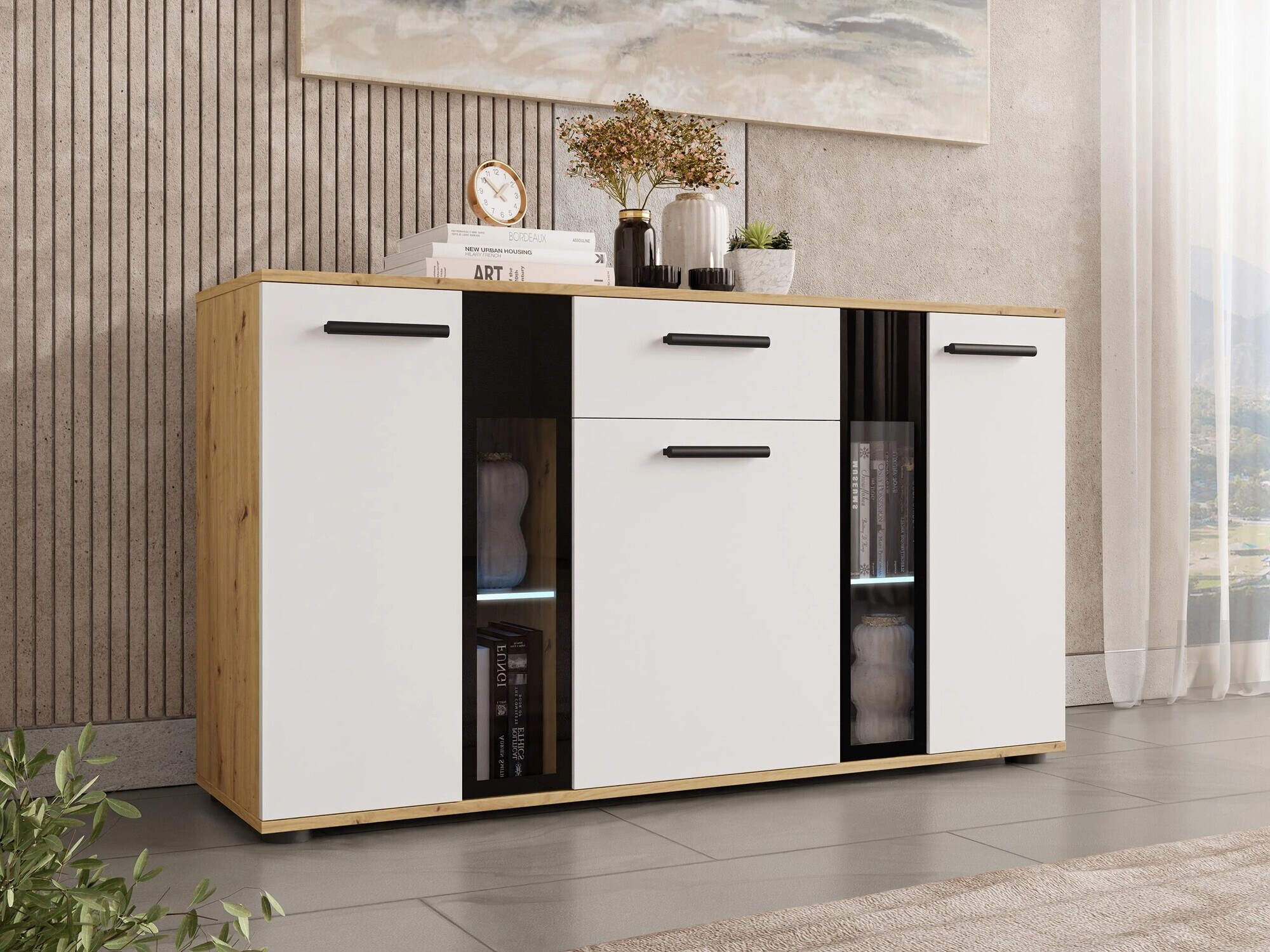 Chest of drawers Genio (Artrisan oak + White)