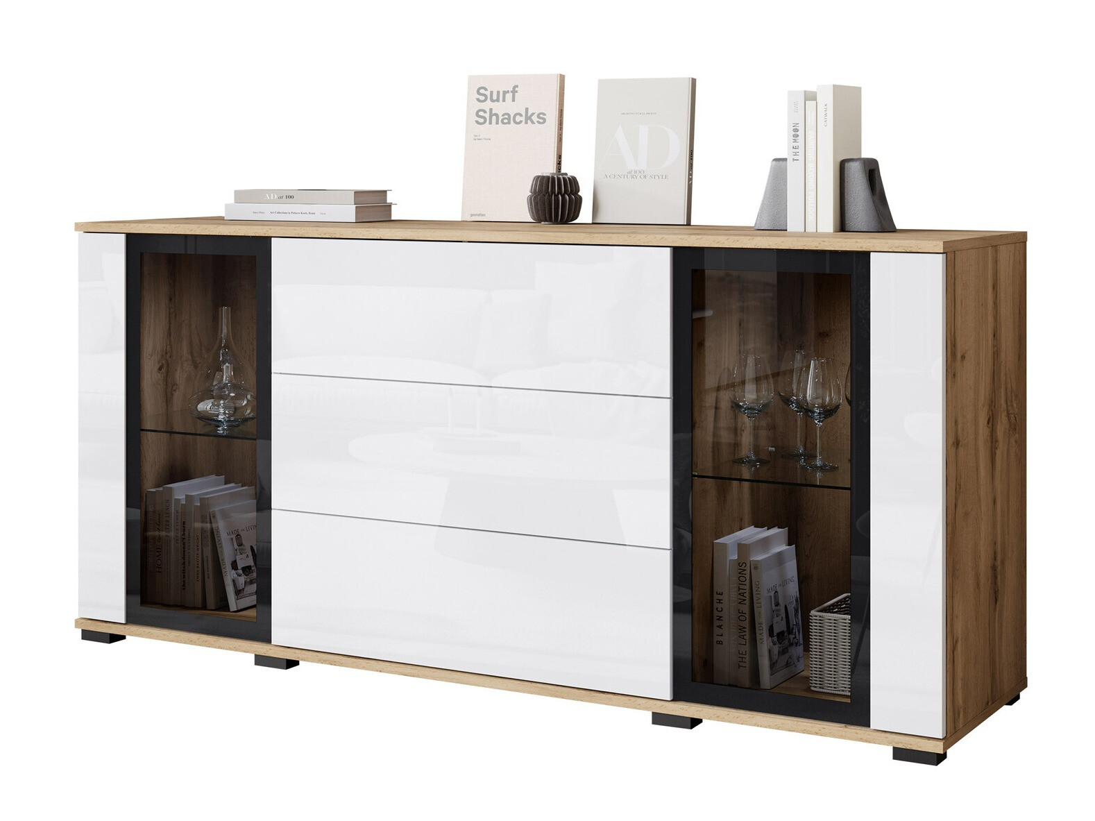 Chest of drawers Torcame 101 (Wotan Oak + Glossy white)