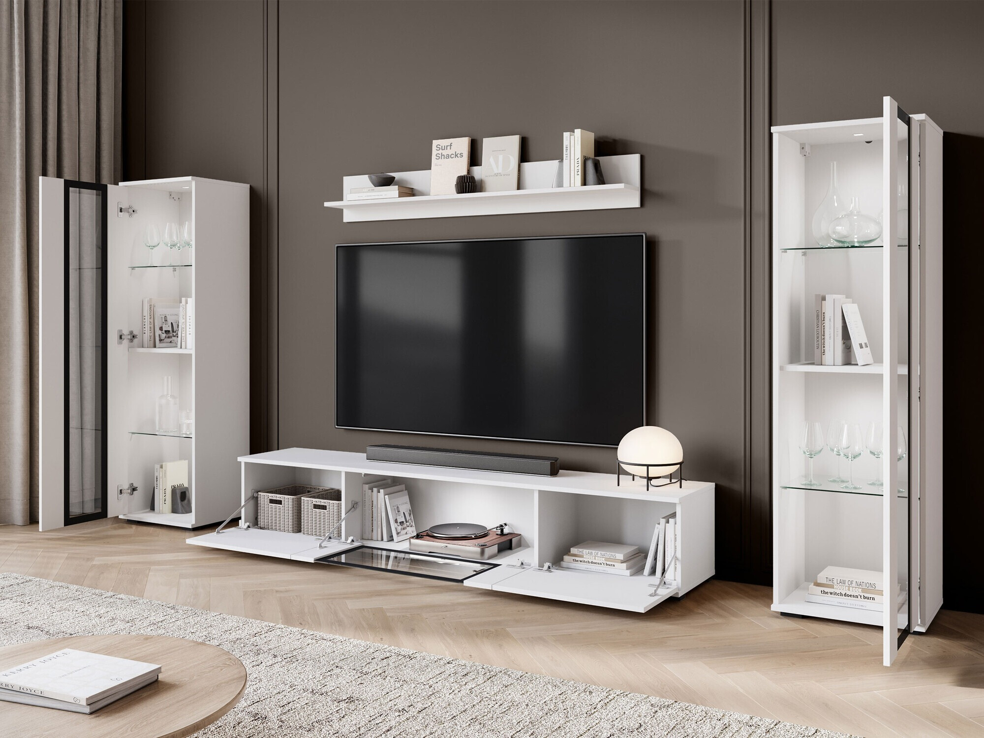 Living room set Torcame 103 (White + Glossy white)