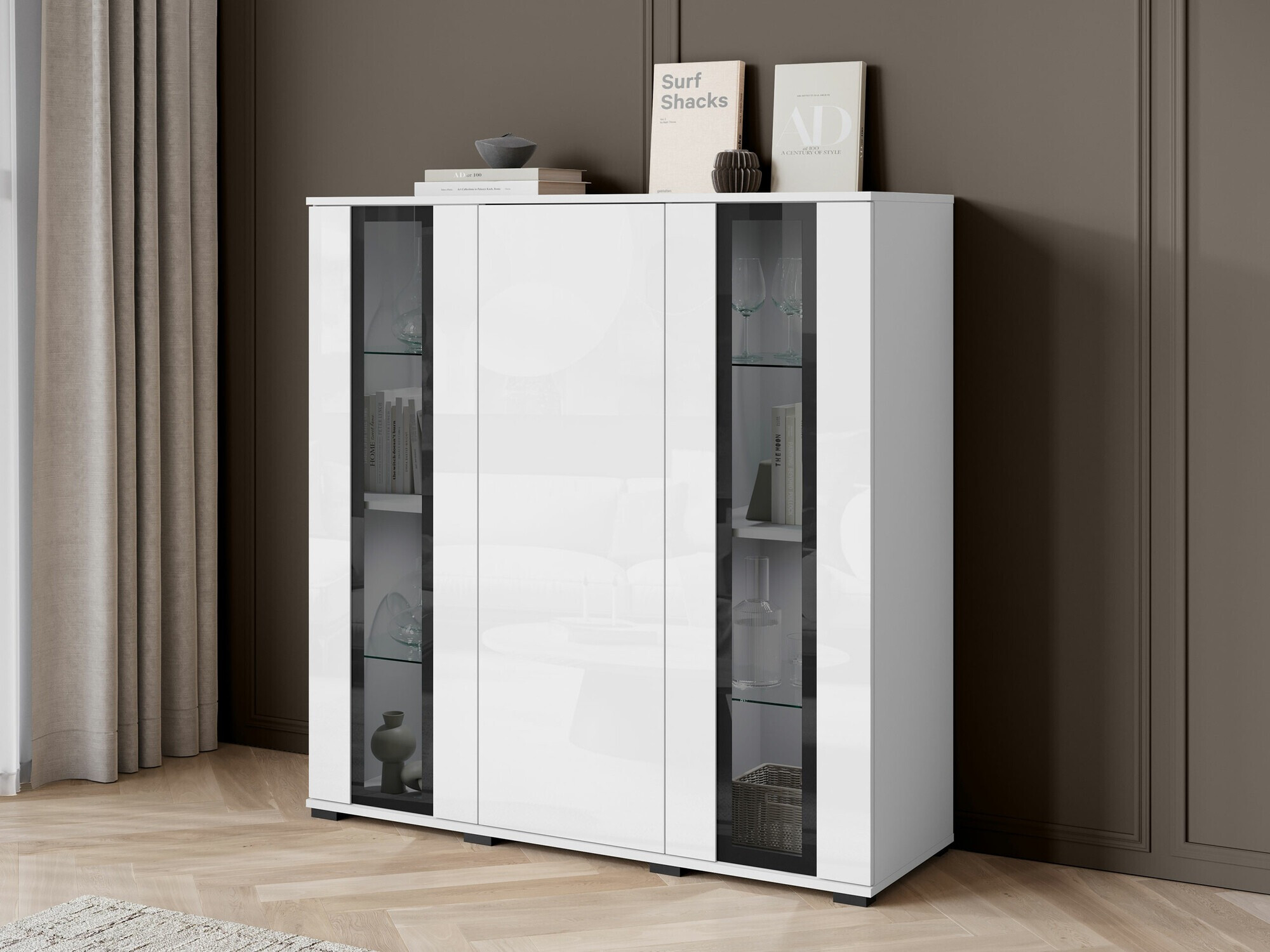 Sideboard Torcame 100 (White + Glossy white)