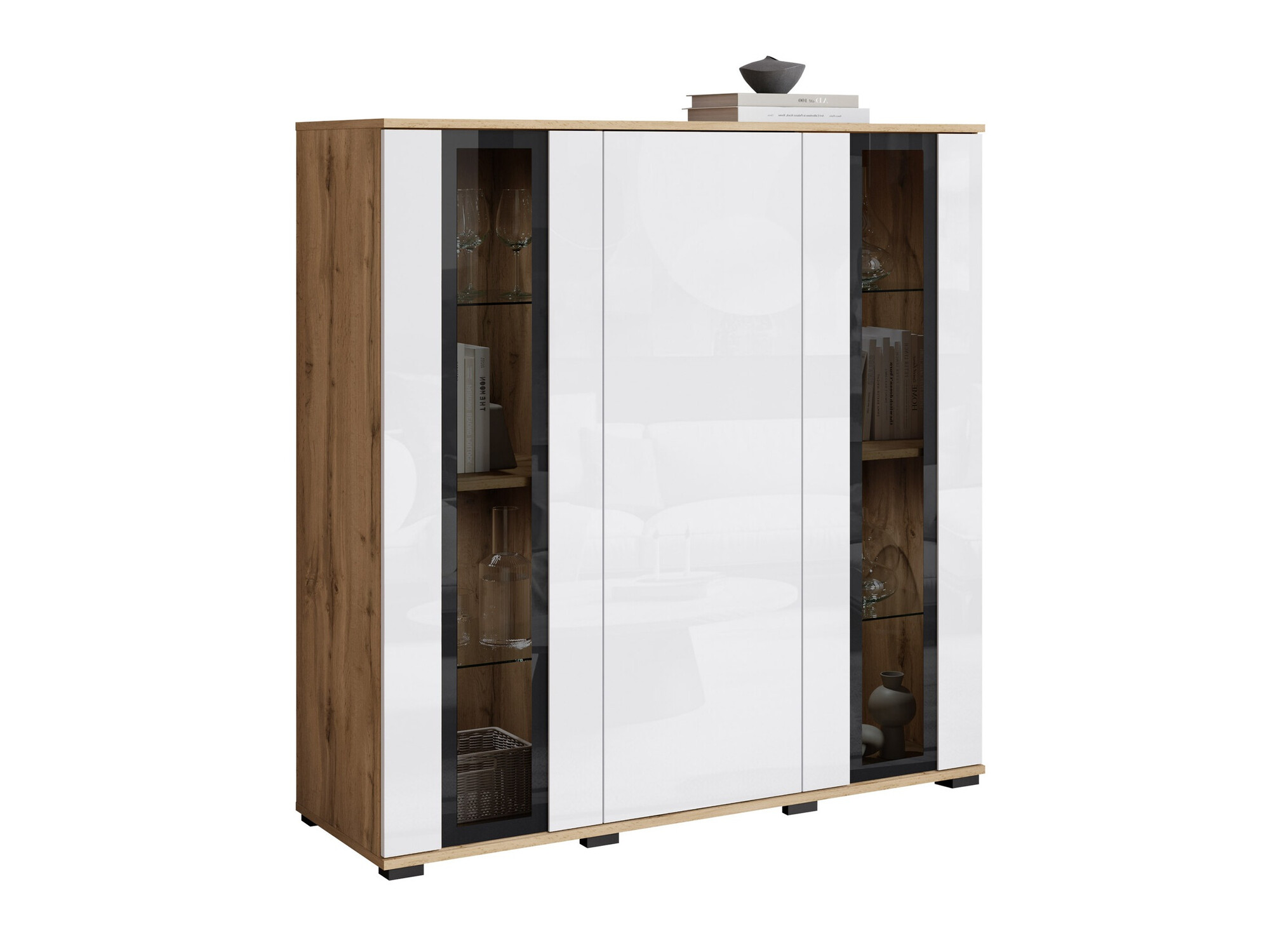 Sideboard Torcame 100 (Wotan Oak + Glossy white)