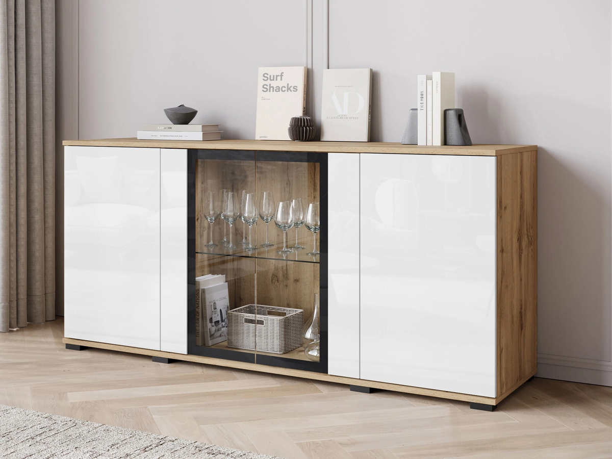 Sideboard Torcame 102 (Wotan Oak + Glossy white)