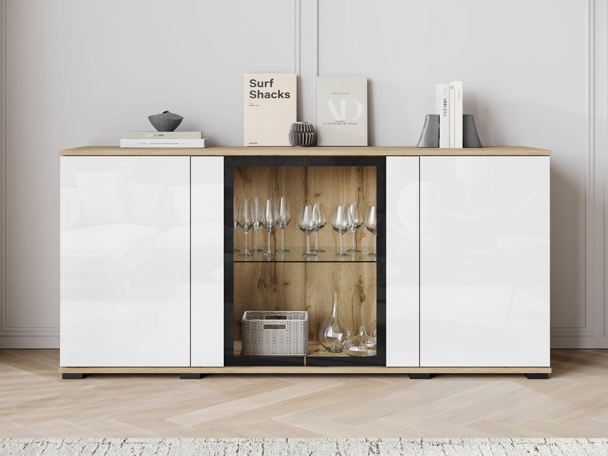 Sideboard Torcame 102 (Wotan Oak + Glossy white)