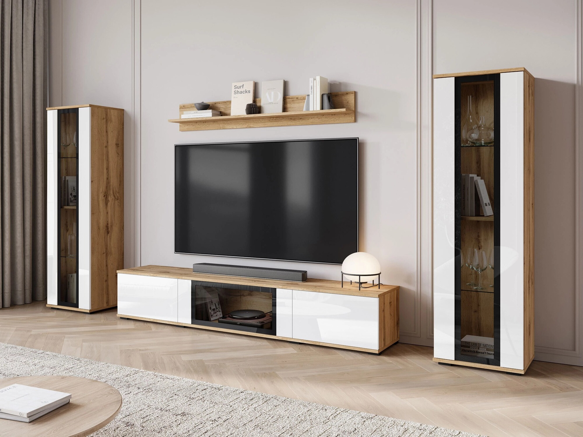 Living room set Torcame 103 (Wotan Oak + Glossy white)