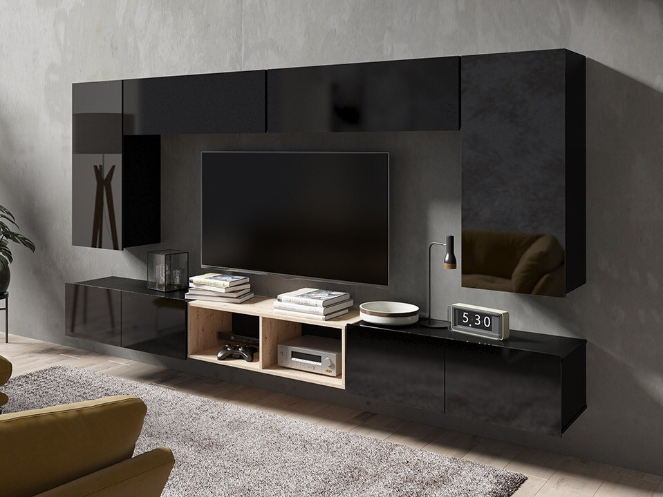 Living room set Remus XXIII (Black + Glossy black + Artisan oak)