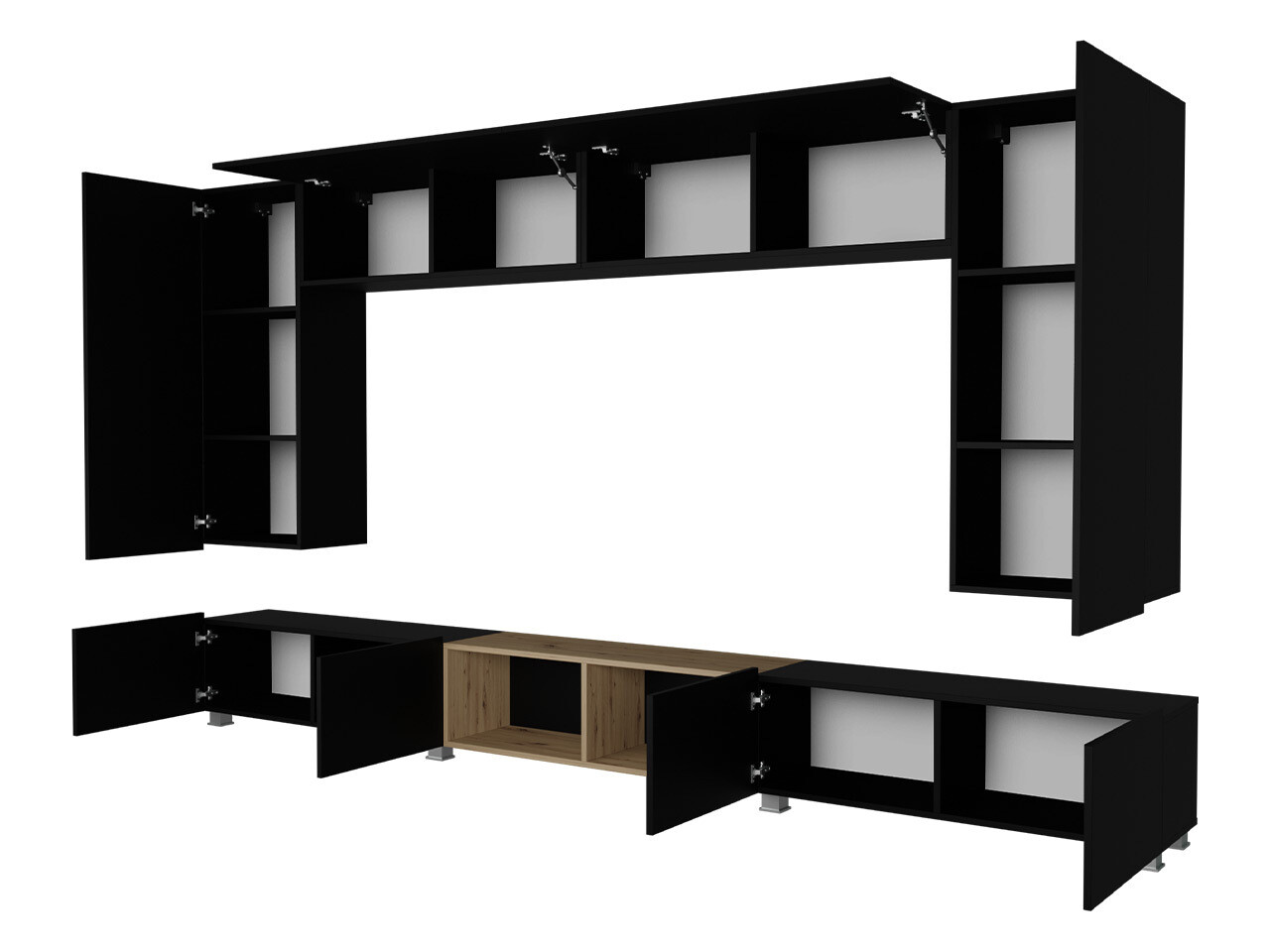 Living room set Remus XXIII (Black + Glossy black + Artisan oak)