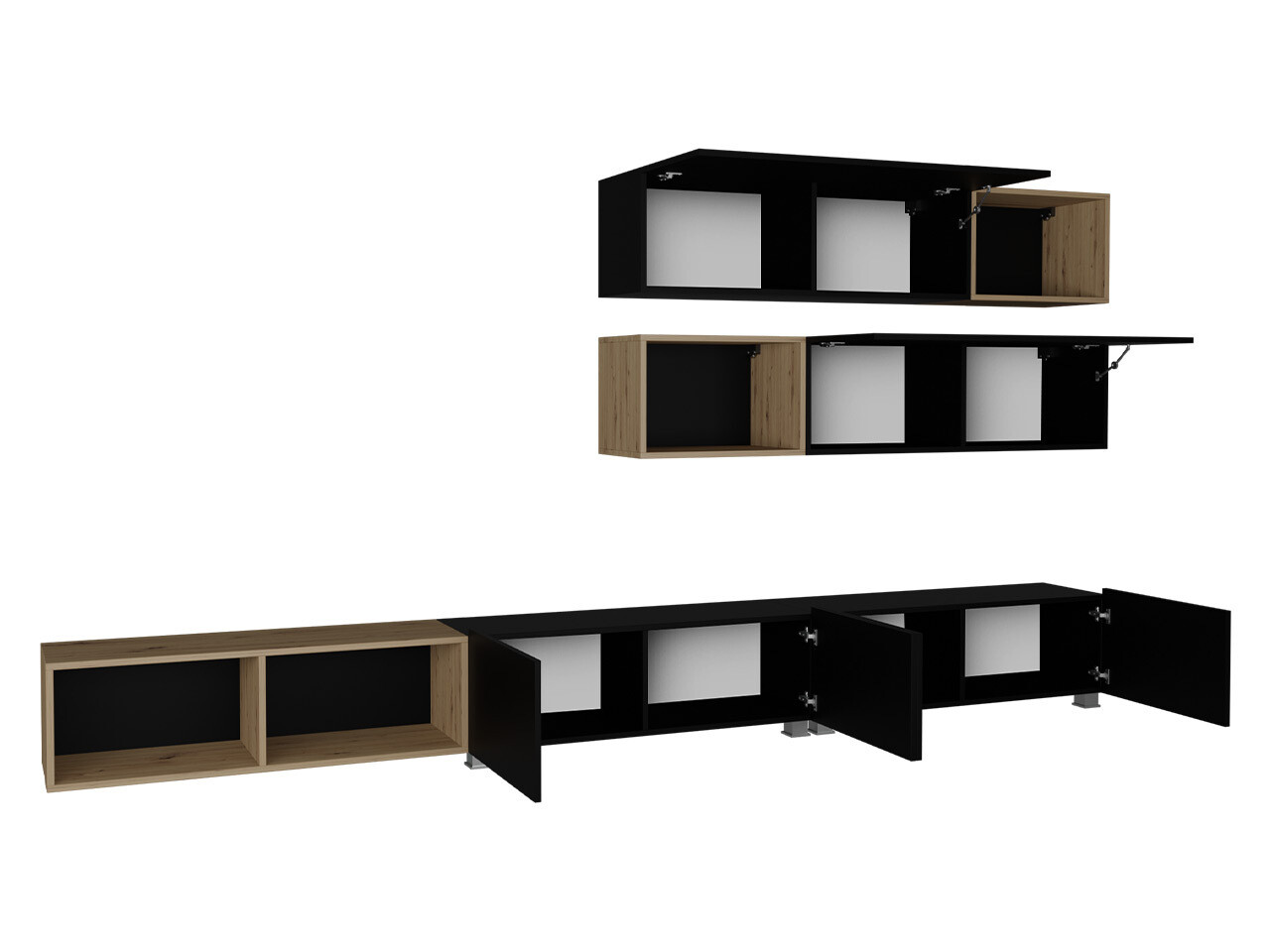 Living room set Remus XXV (Black + Glossy black + Artisan oak)
