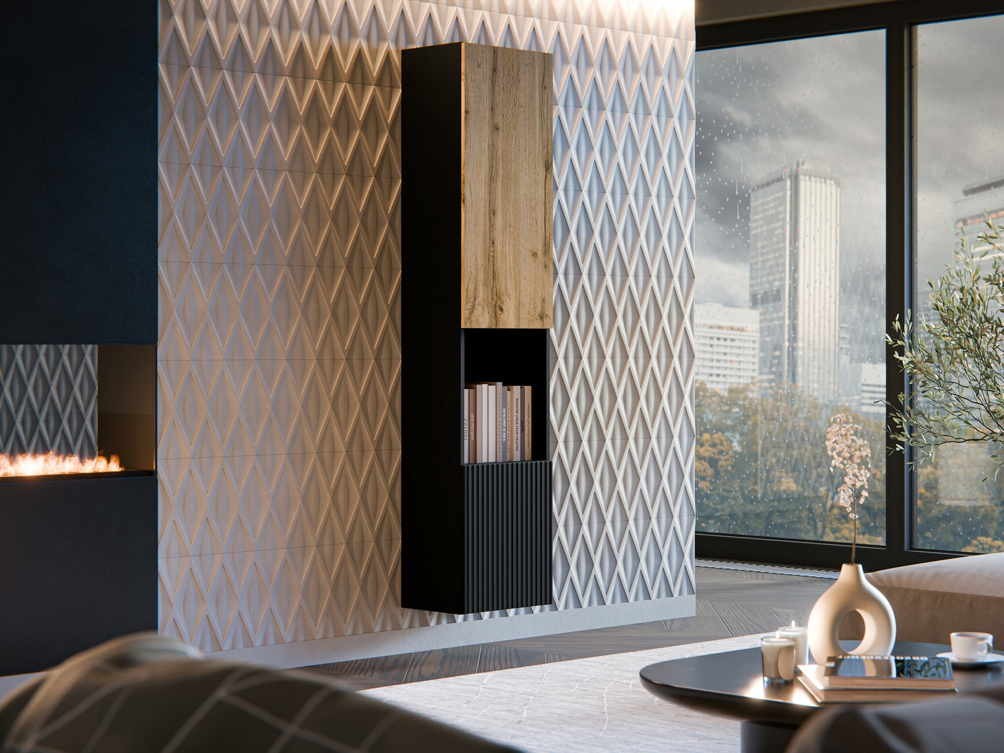 Wall shelf Species I (Black + Wotan Oak)