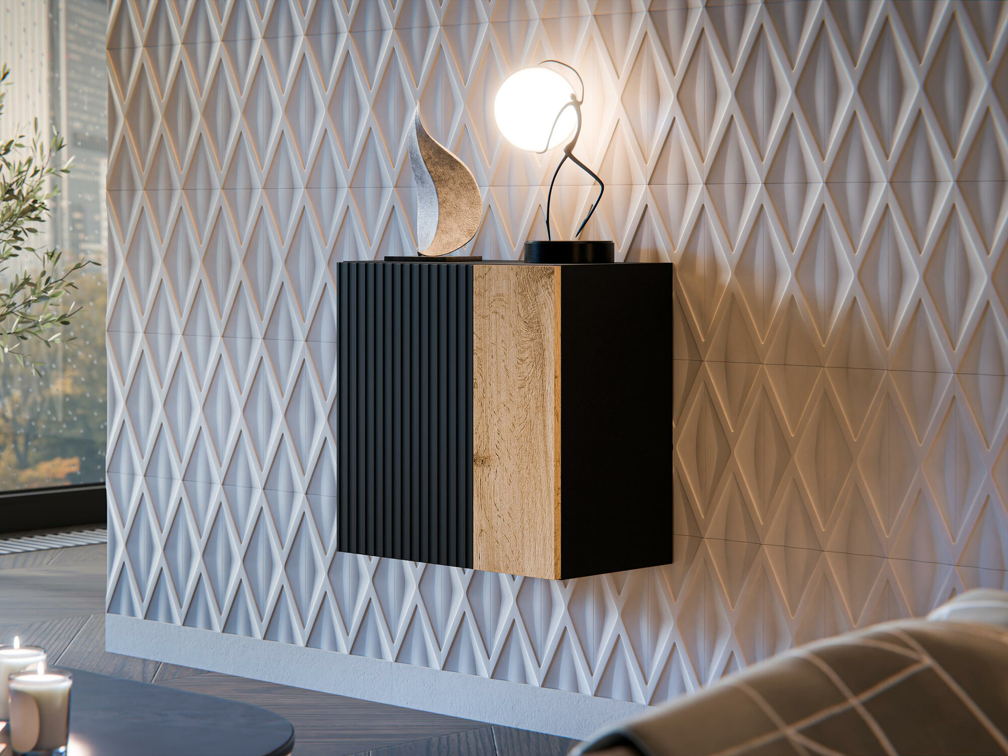 Wall cabinet Species I (Black + Wotan Oak)