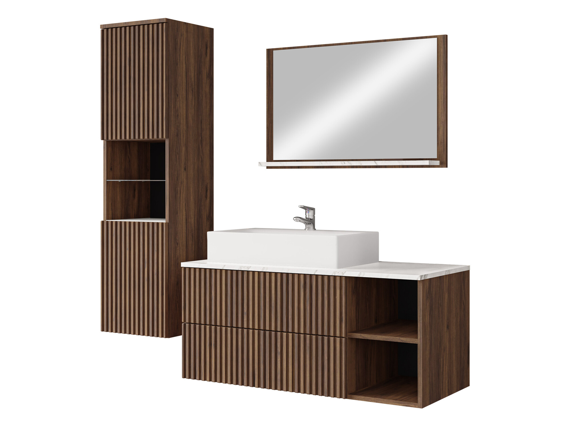 Bathroom set Nauta I (Walnut + White marble)