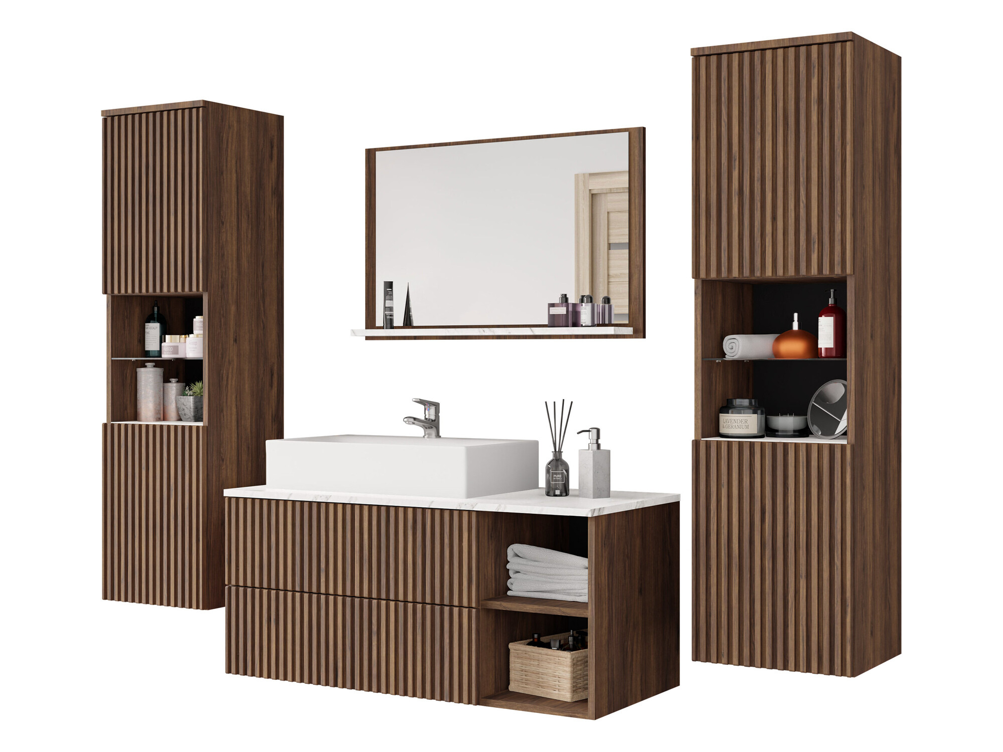 Bathroom set Nauta II (Walnut + White marble)