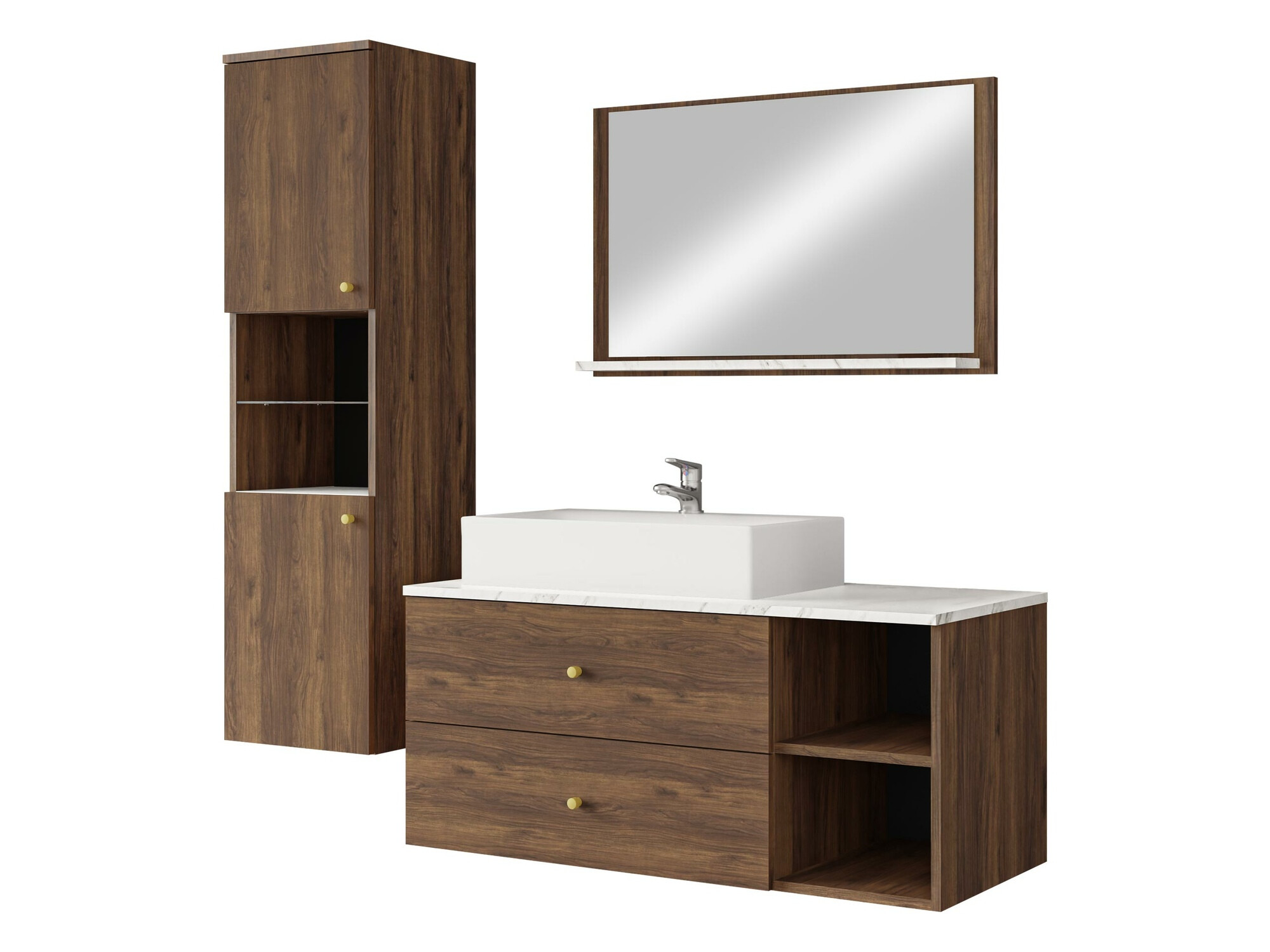 Bathroom set Ophruvi 101 (Walnut + White marble)