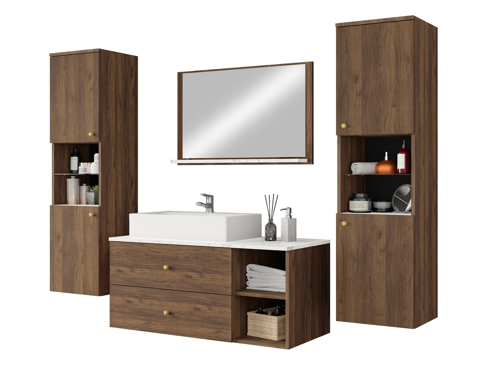 Bathroom set Ophruvi 102 (Walnut + White marble)