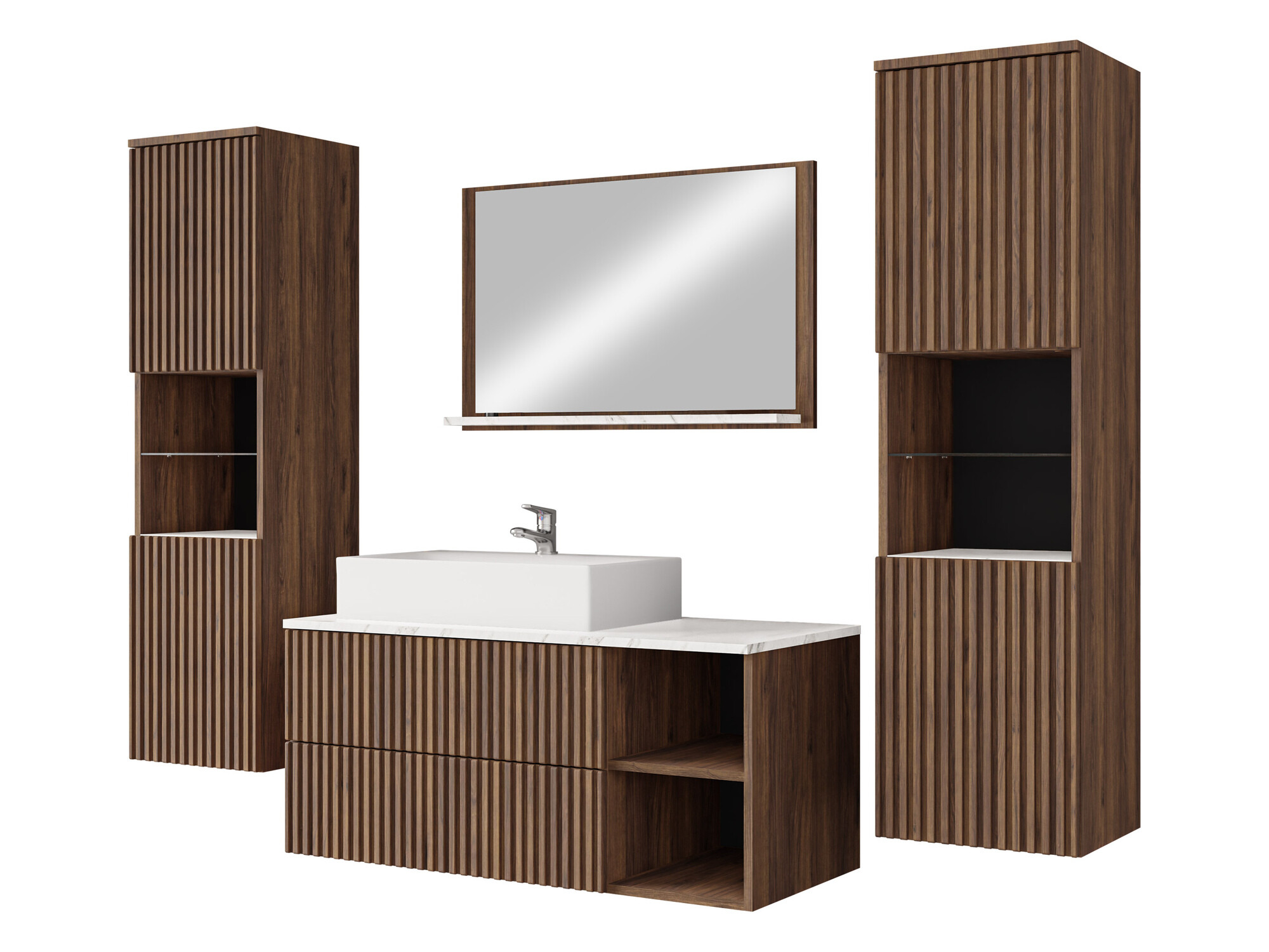 Bathroom set Ophruvi 105 (Walnut + White marble)