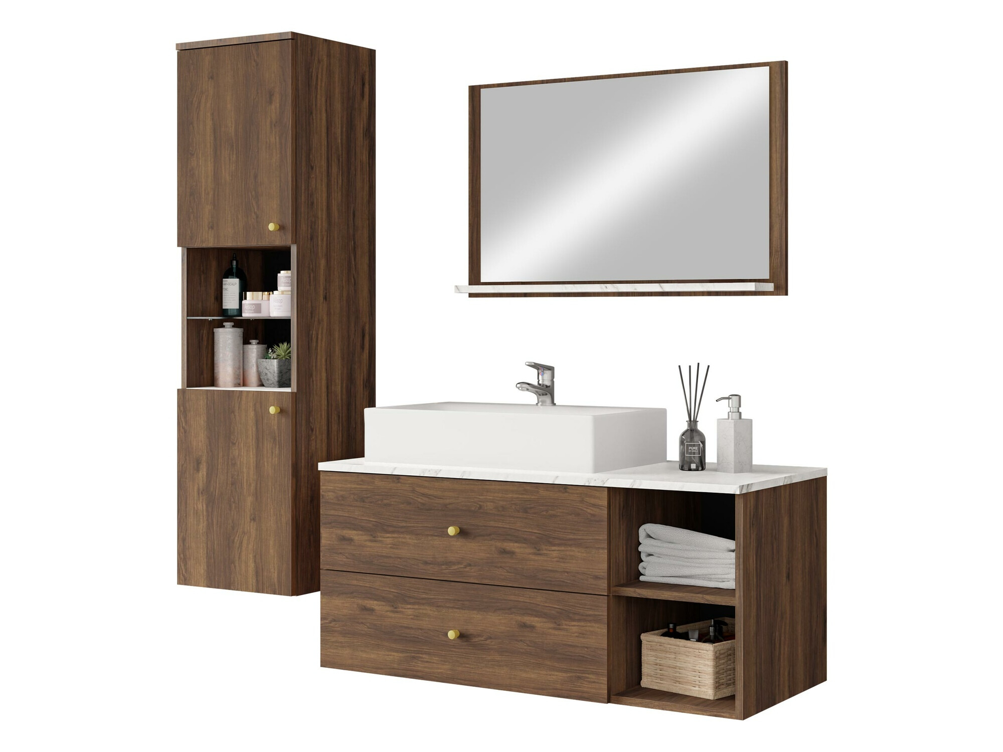 Bathroom set Salus II (Walnut + White marble)