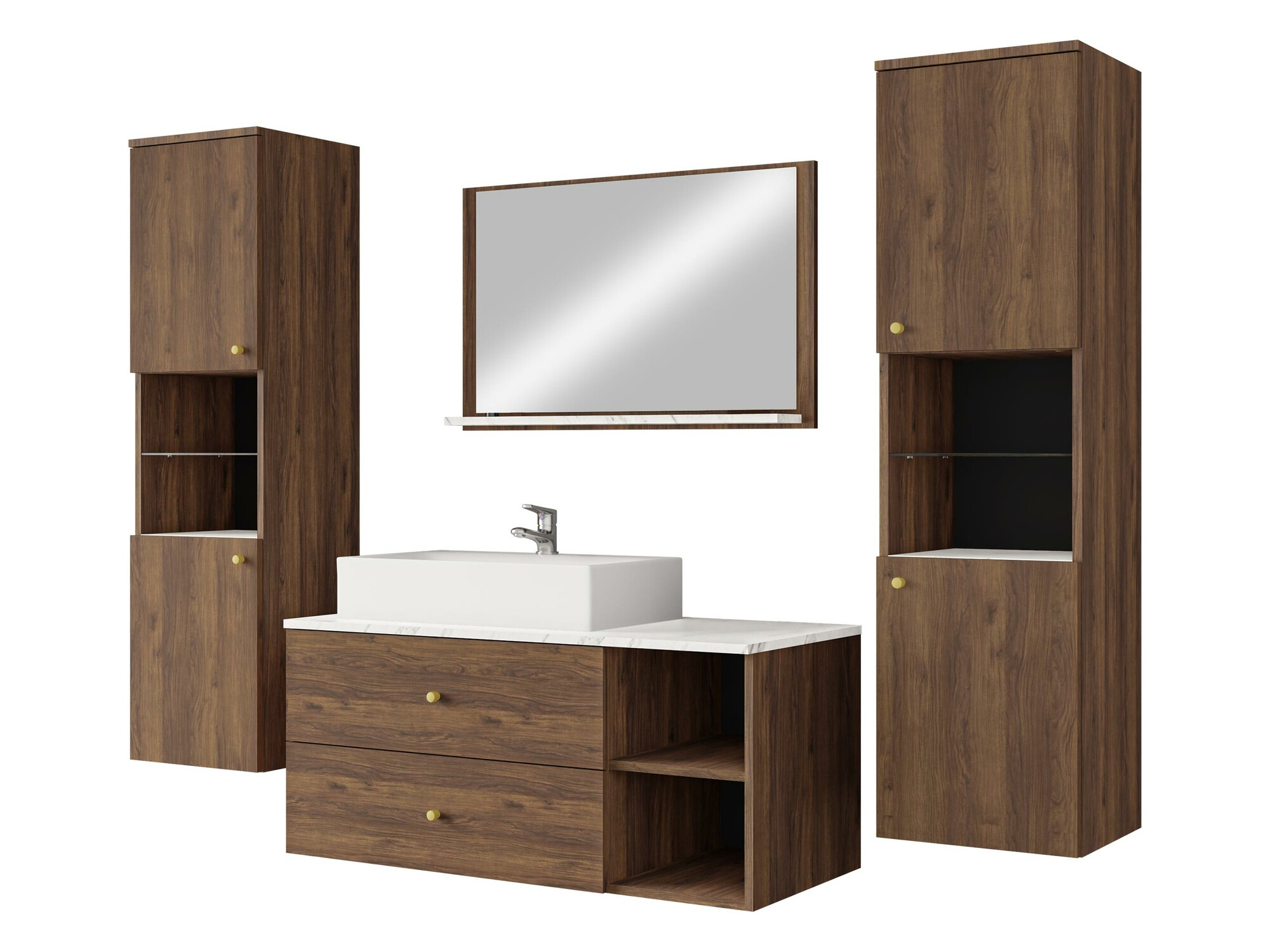 Bathroom set Salus III (Walnut + White marble)