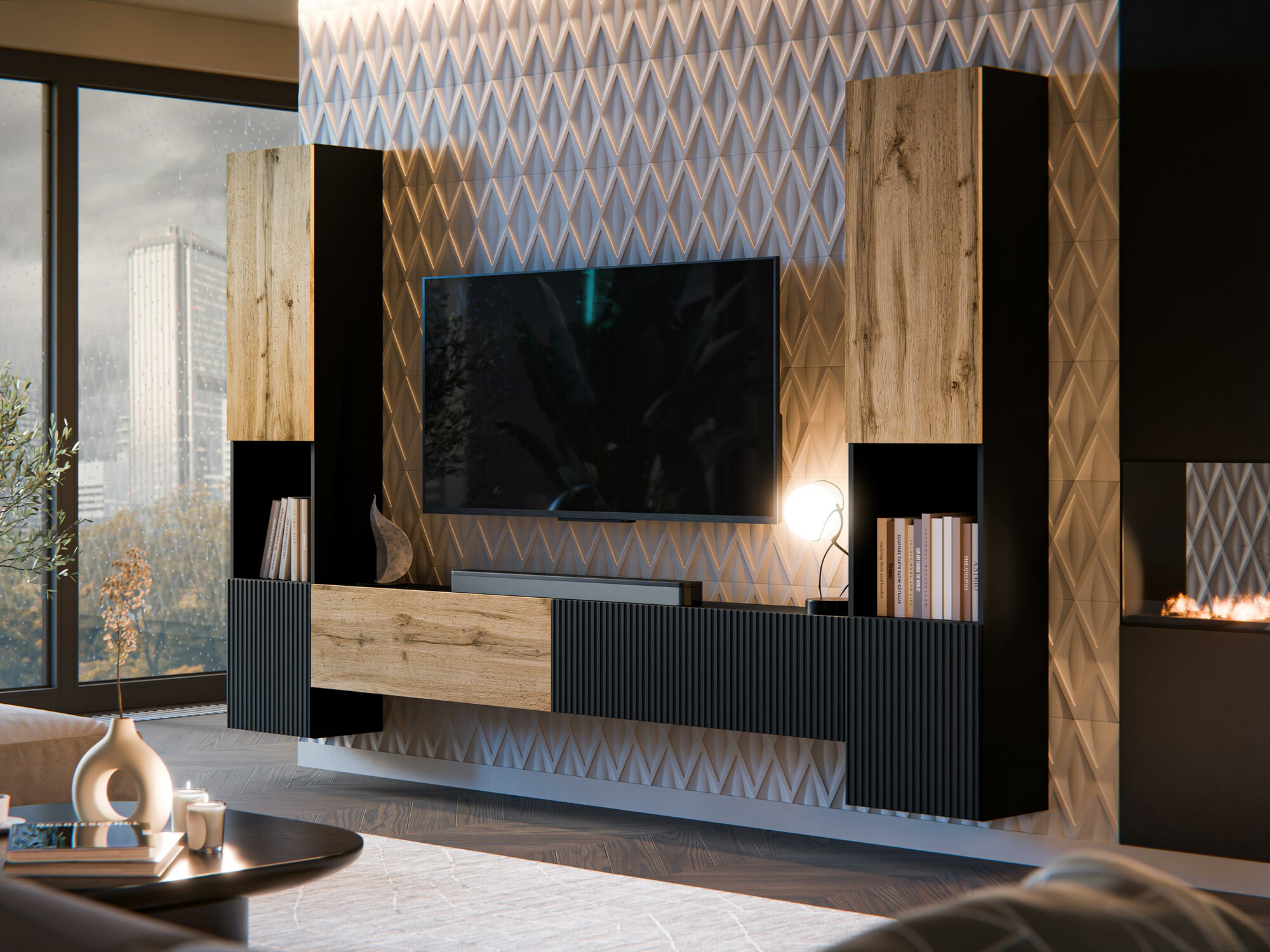 Living room set Species III (Black + Wotan Oak)