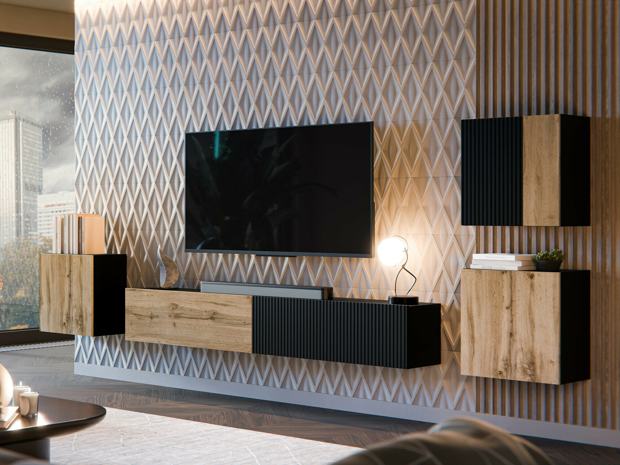 Living room set Species IV (Black + Wotan Oak)
