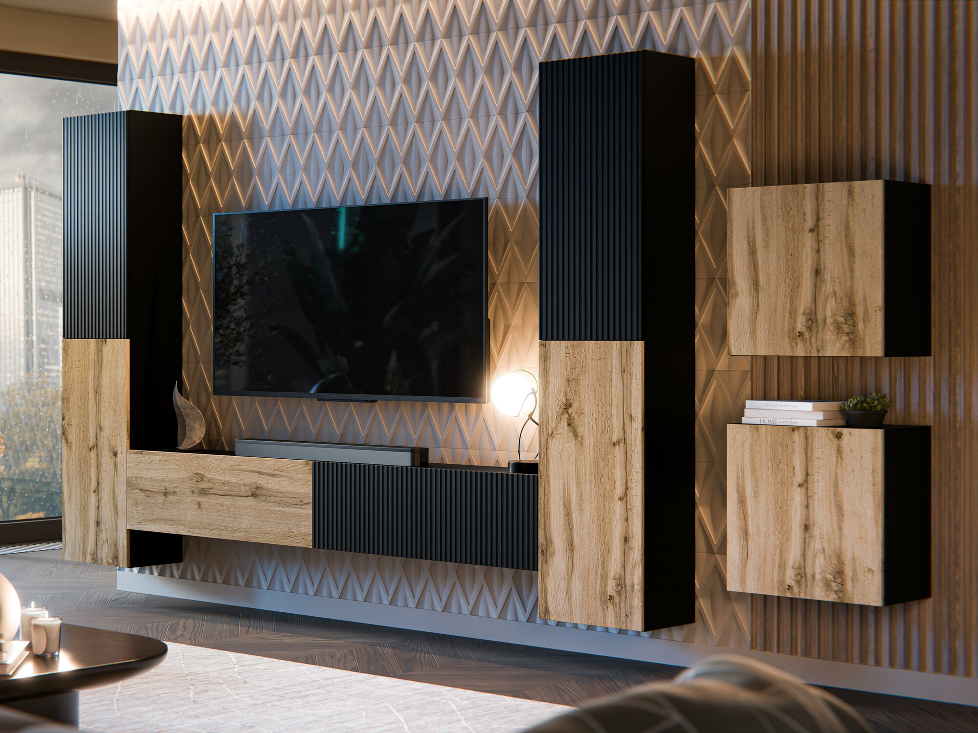 Living room set Species V (Black + Wotan Oak)