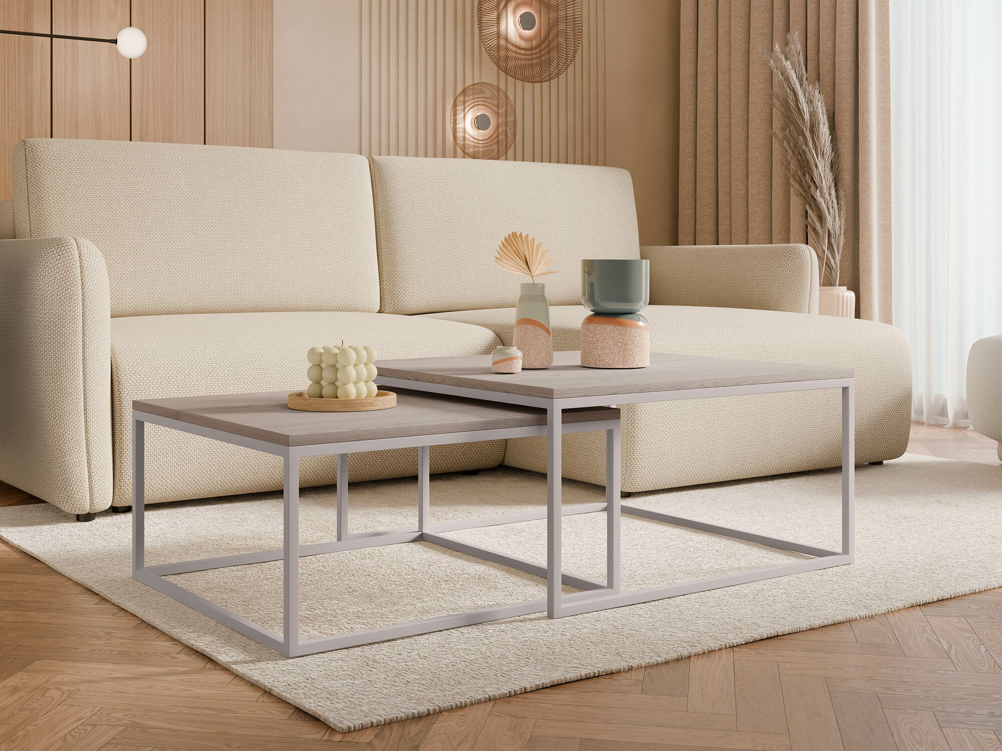 Nest of coffee tables Oswego 133 (Light wood + Cashmere)