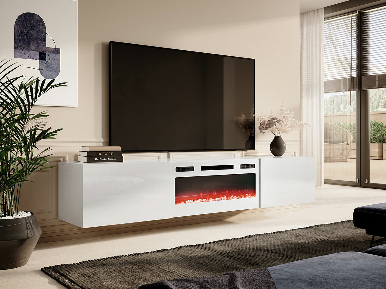 TV stand Charlotte 162 (White + Glossy white)