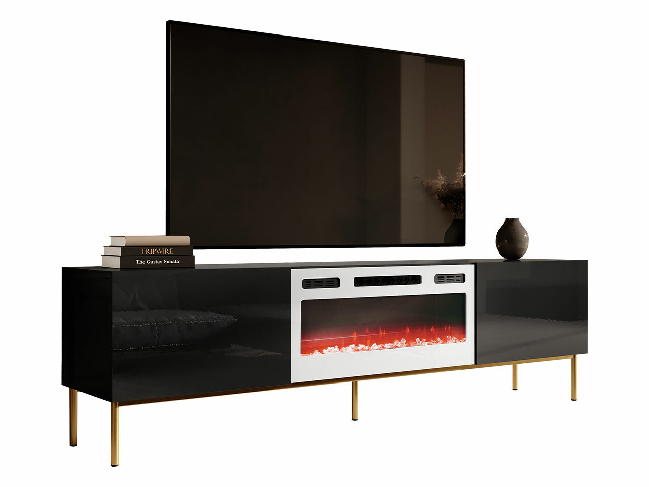 TV stand Charlotte 163 (Black + Glossy black + Golden)