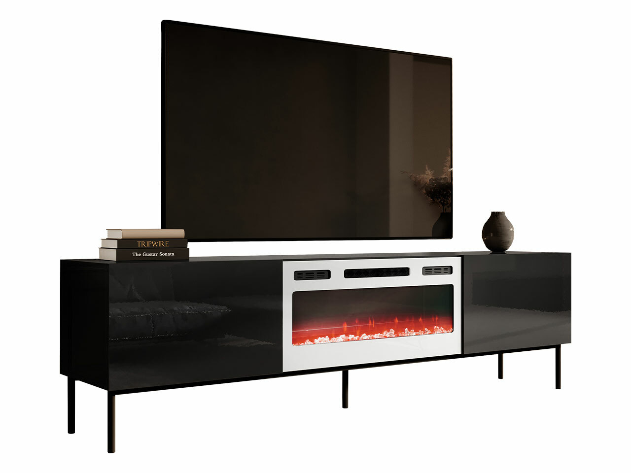 TV stand Charlotte 163 (Black + Glossy black)