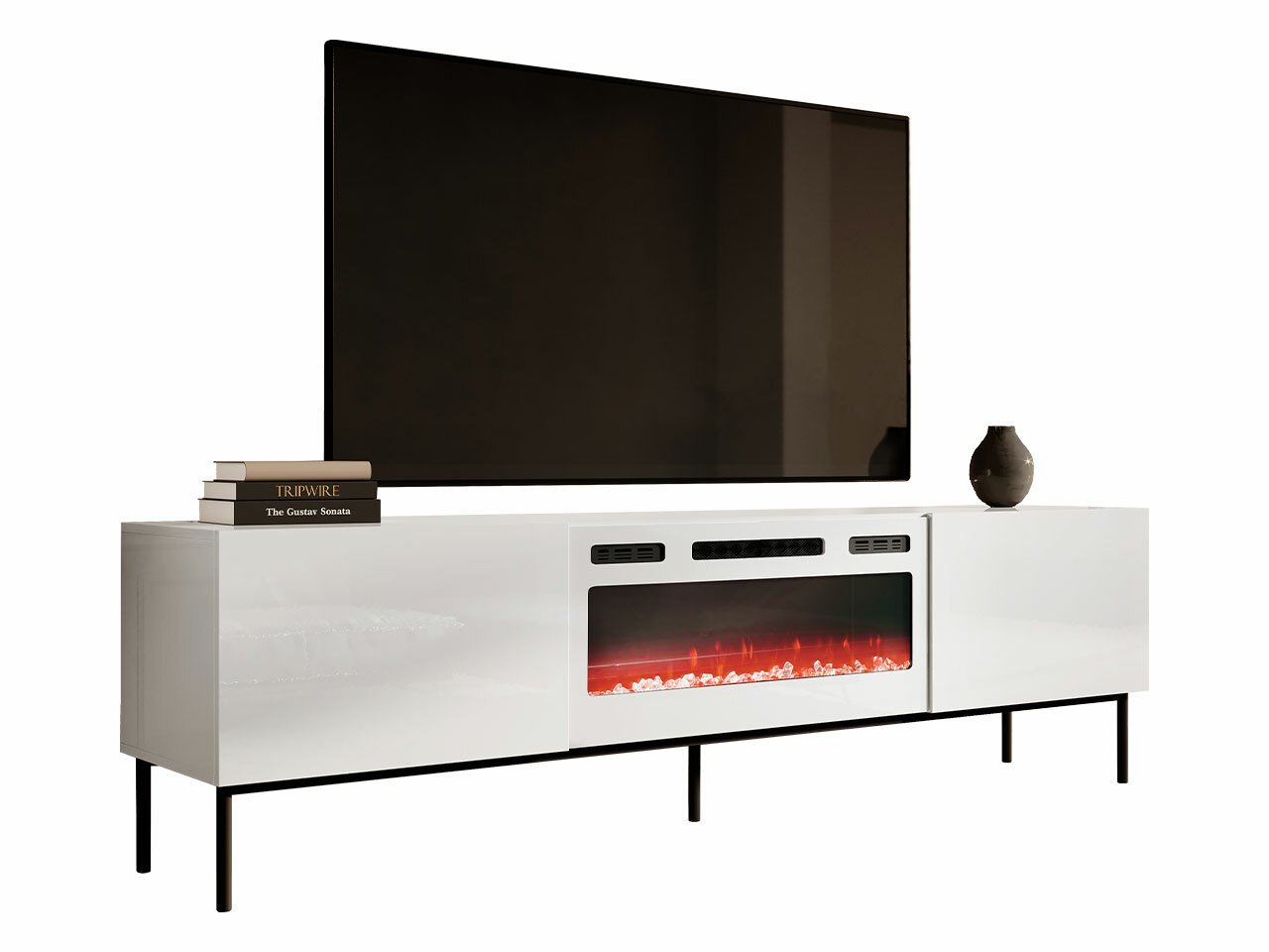 TV stand Charlotte 163 (White + Glossy white + Black)