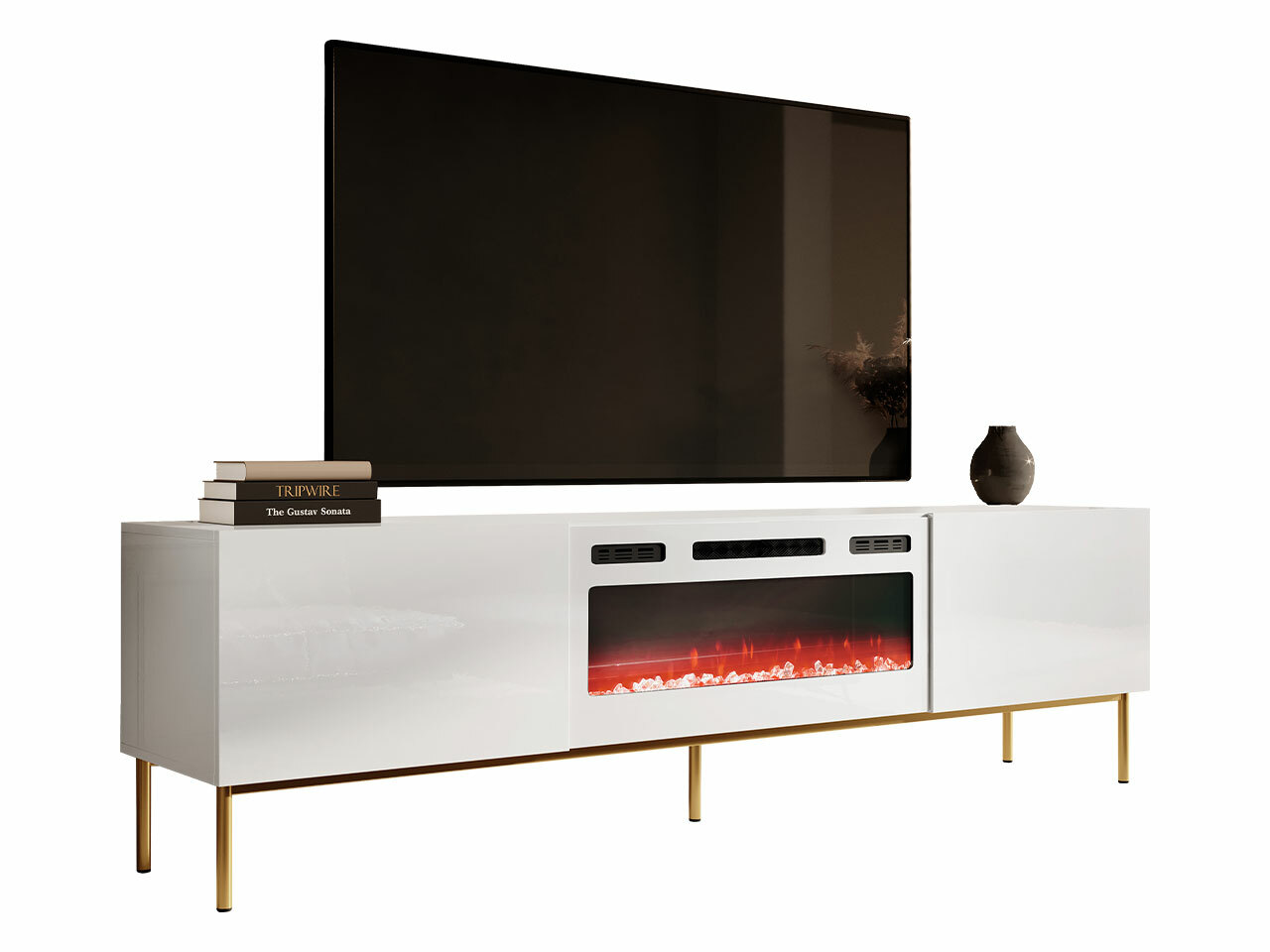 TV stand Charlotte 163 (White + Glossy white + Golden)