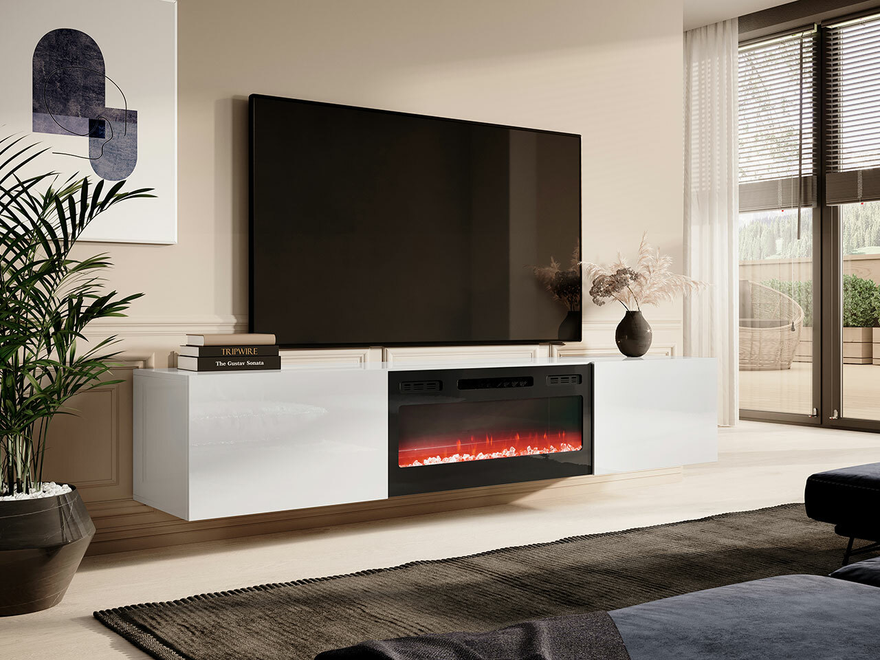 TV stand Imago I (White + Glossy white)