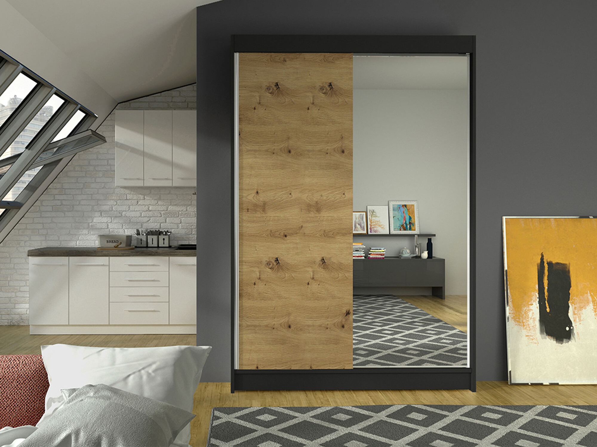 Wardrobe Closico Salvor I (Black + Artisan oak)