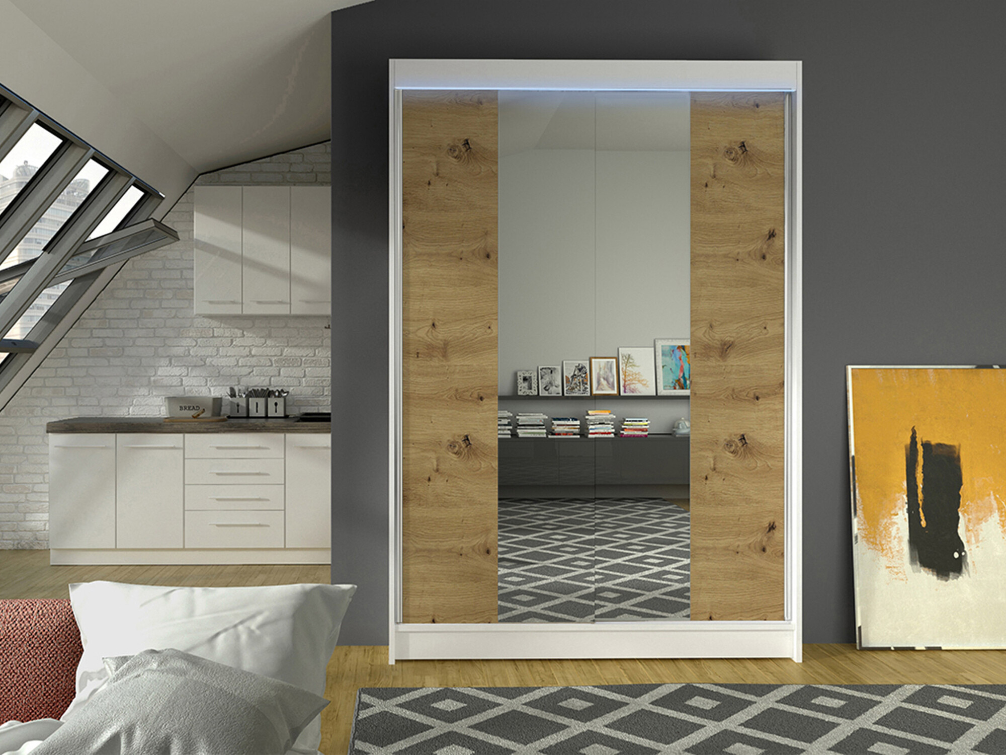 Wardrobe Closico Salvor II (White + Artisan oak)