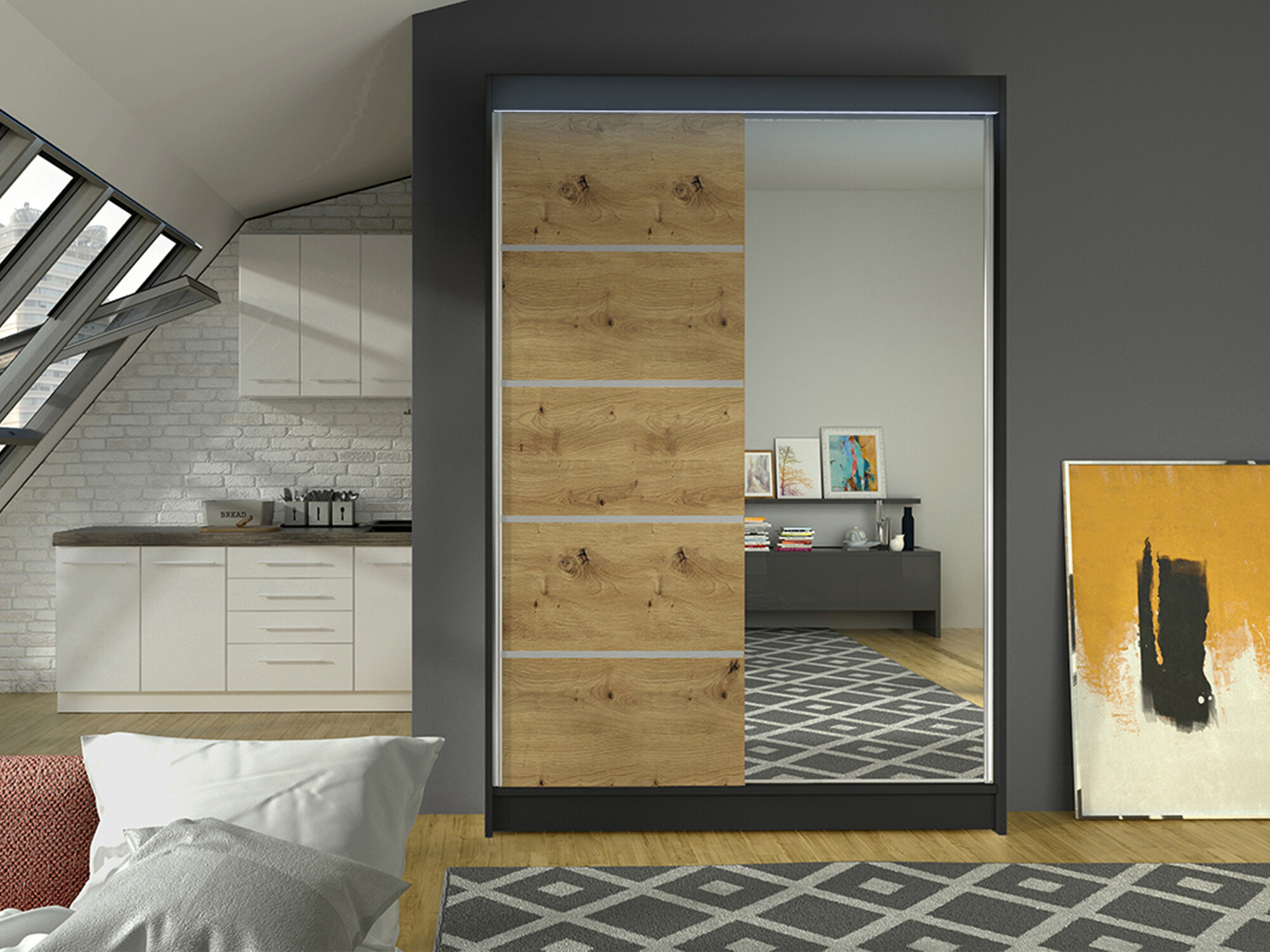 Wardrobe Closico Salvor III (Black + Artisan oak)