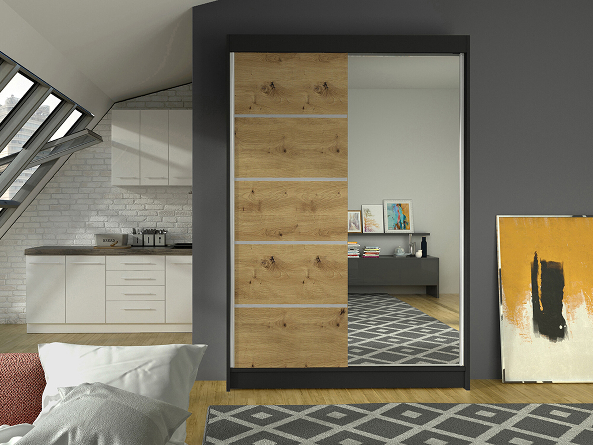 Wardrobe Closico Salvor III (Black + Artisan oak)