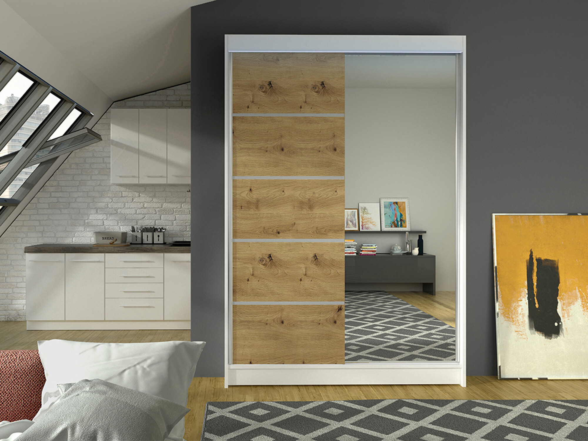 Wardrobe Closico Salvor III (White + Artisan oak)