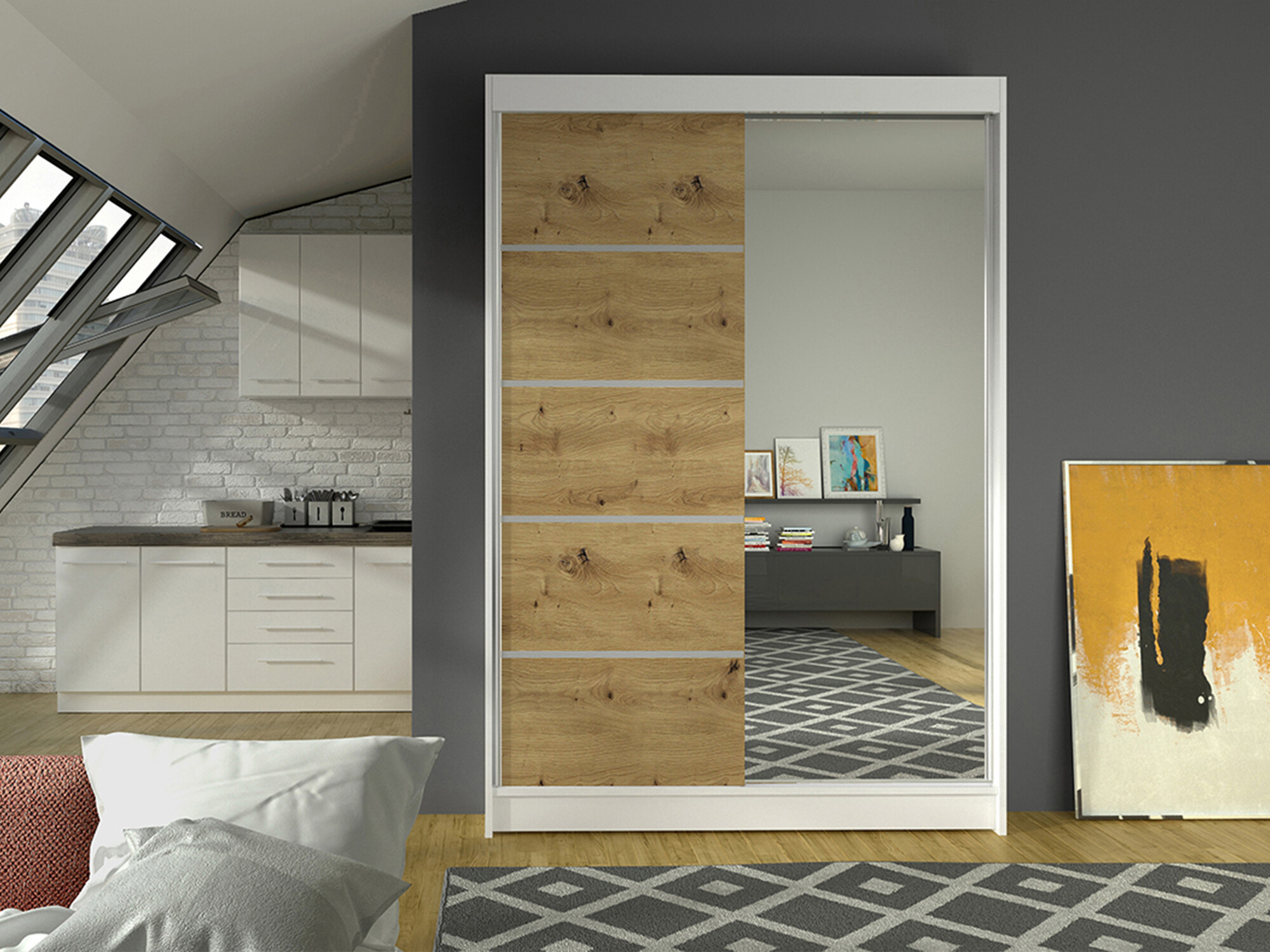 Wardrobe Closico Salvor III (White + Artisan oak)