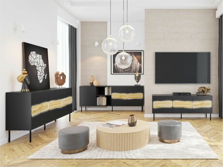 Living room set Monevare 105 (Black + Wotan Oak)