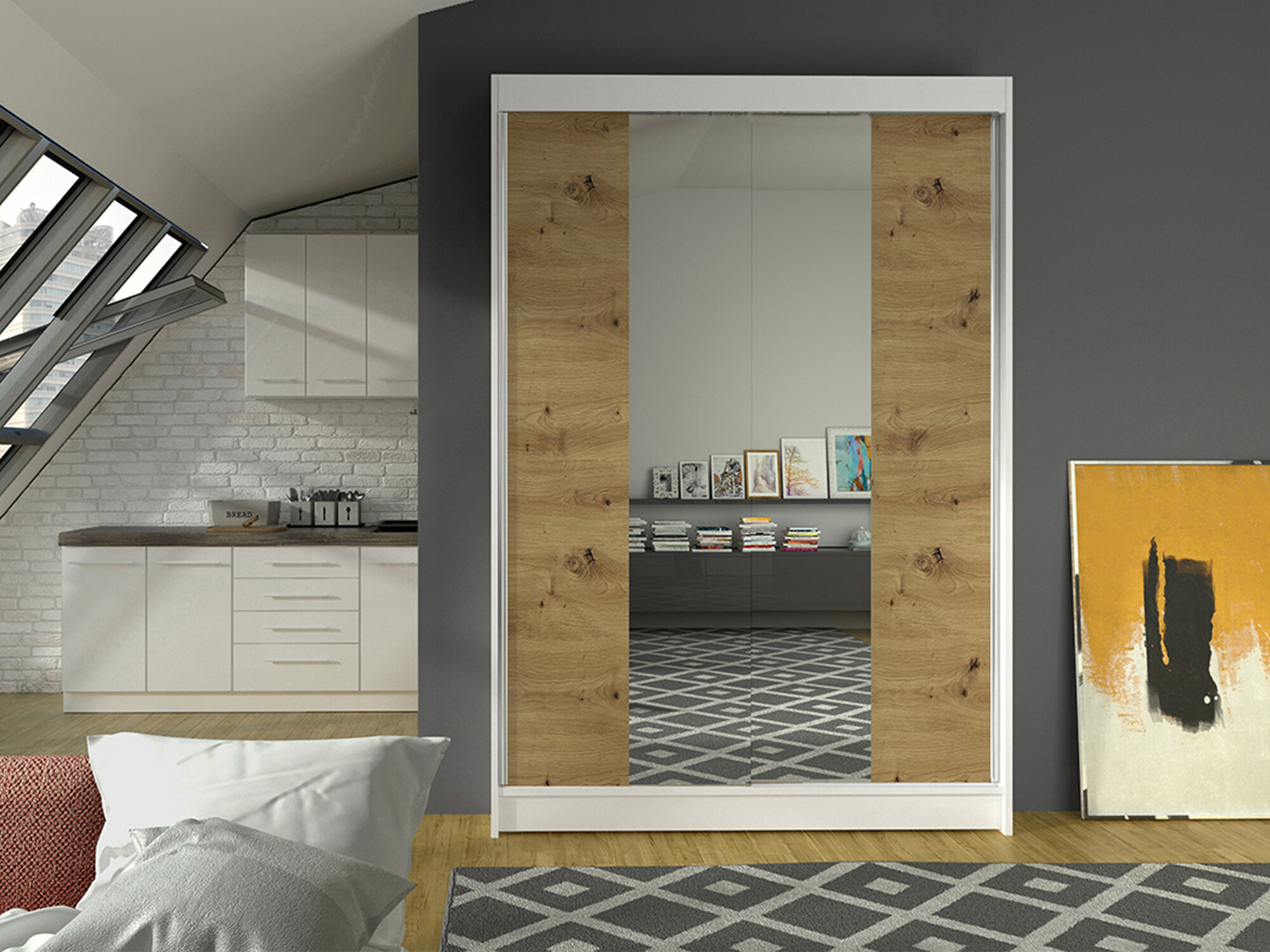 Wardrobe Closico Salvor II (White + Artisan oak)