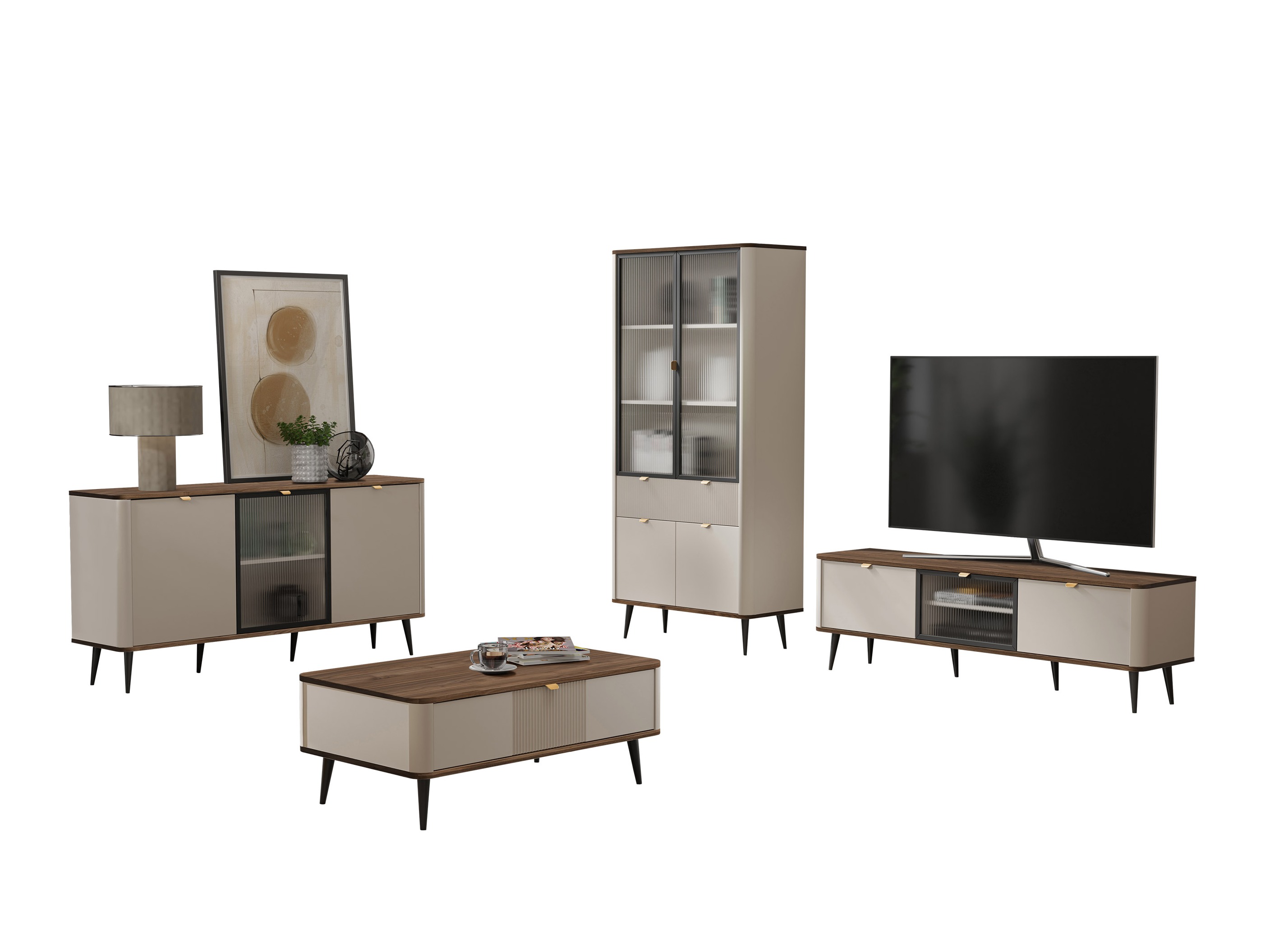 Living room set Lufela 120 (Cashmere + Walnut)