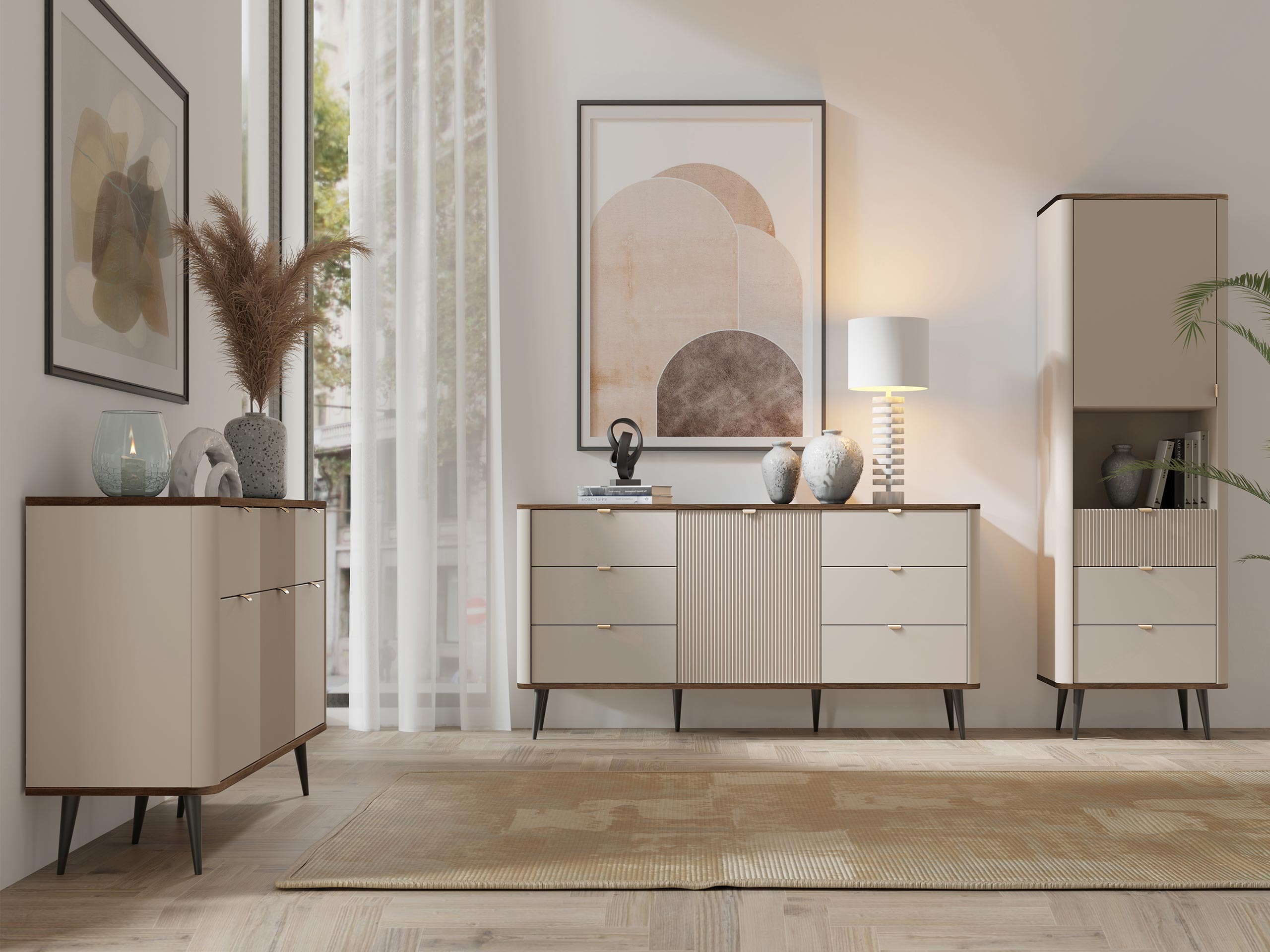 Living room set Lufela 122 (Cashmere + Walnut)