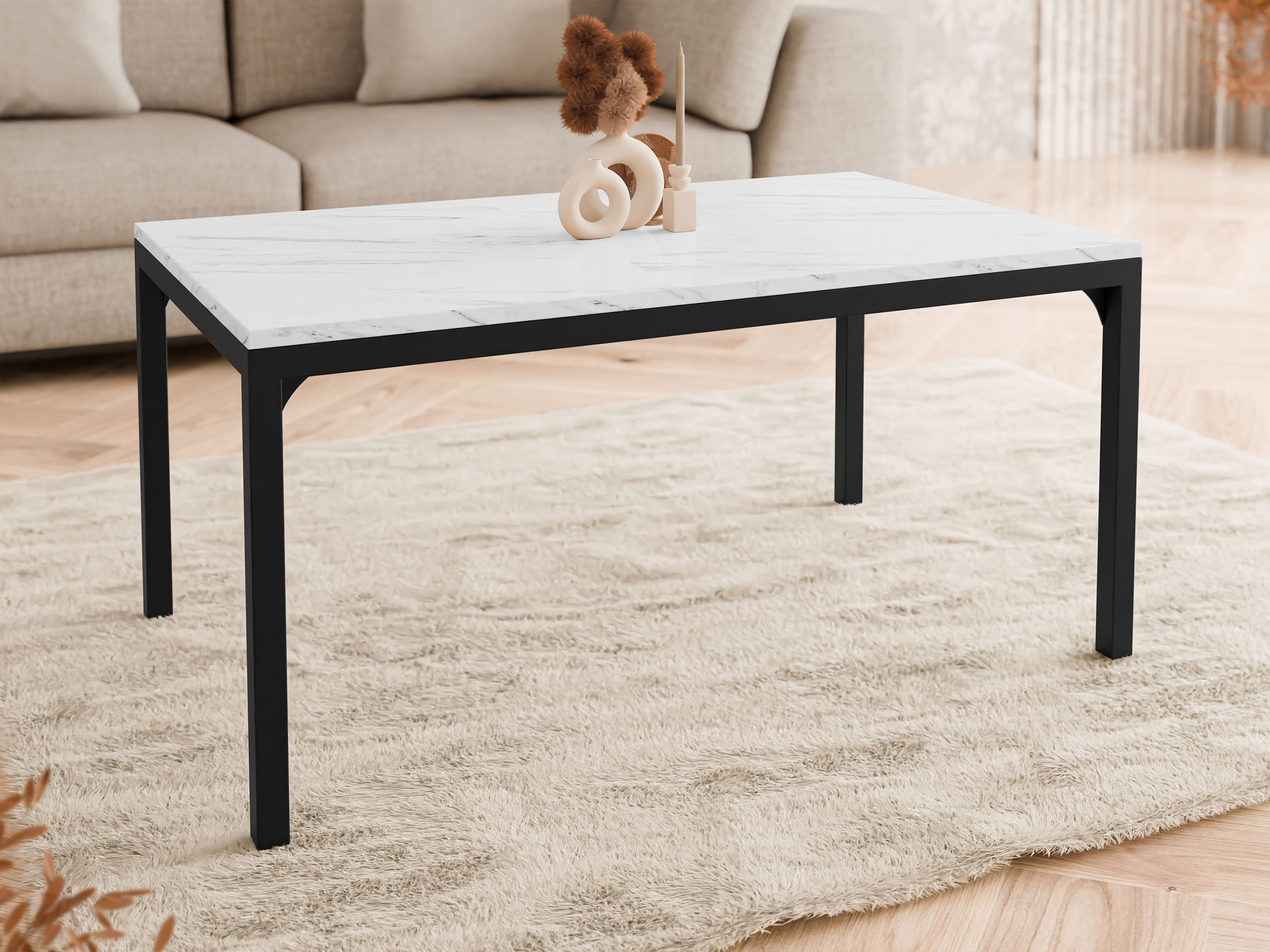 Coffee table Oswego 138 (White marble + Black)
