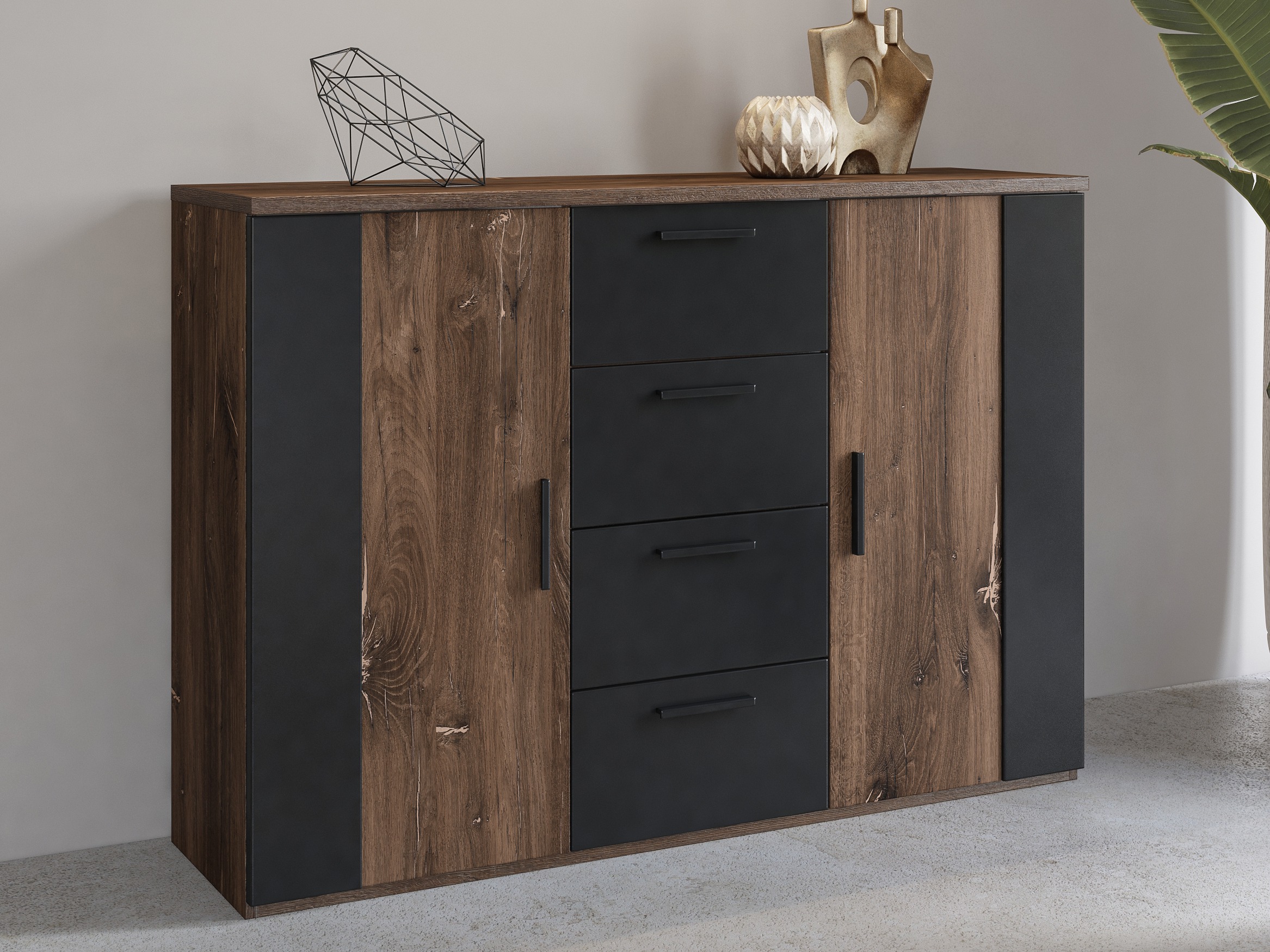 Chest of drawers Felelie 102 (Dark Flagstaf oak + Copper)