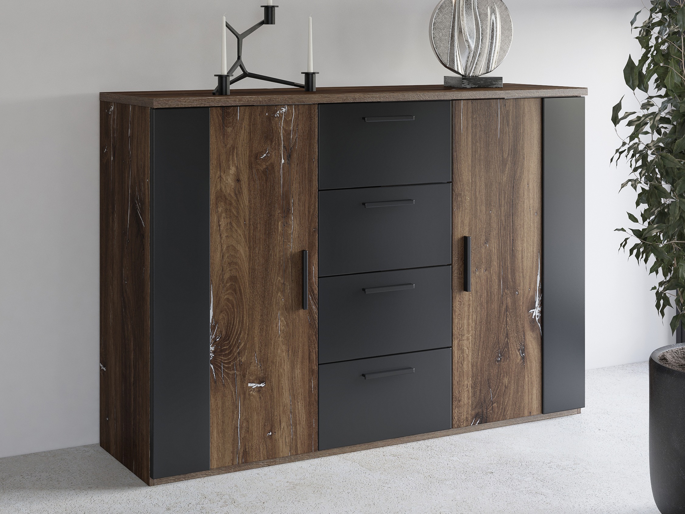 Chest of drawers Felelie 102 (Dark Flagstaf oak + Silver)