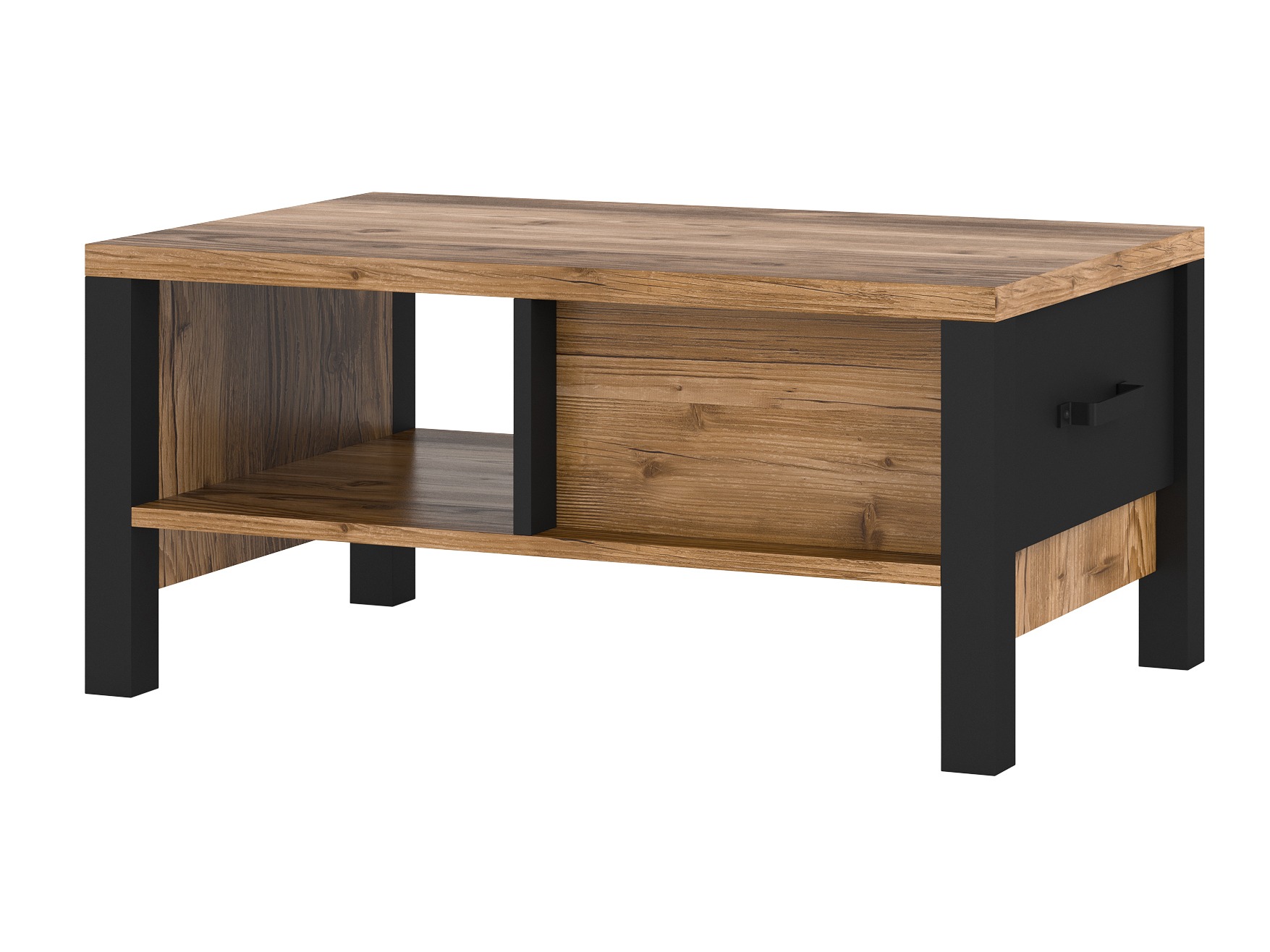 Coffee table Tornua 107 (Dark spruce + Matte black)